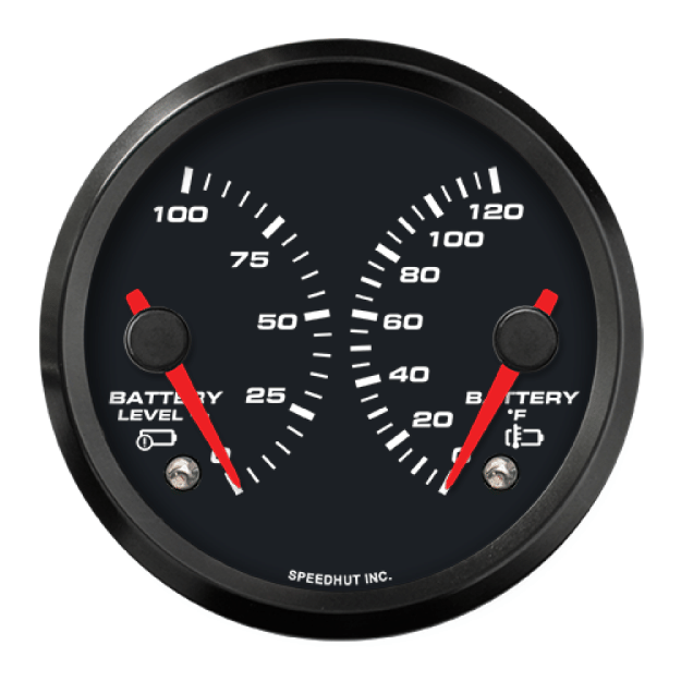 Picture of 3-3/8" EV CAN-Bus Dual Gauge | Battery Level 0-100% + Battery Temp 0-120F with Warnings | Orion / Thunderstruck / Zero EV