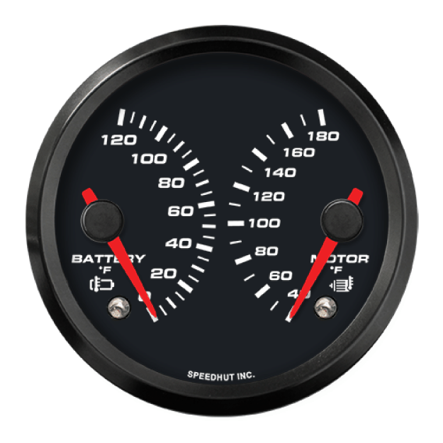 Picture of 3-3/8" EV CAN-Bus Dual Gauge | Battery Temp 0-120F + Motor Temp 40-180F with Warnings | Orion / Thunderstruck / Zero EV