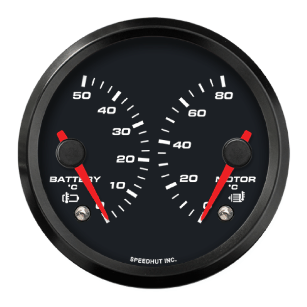 Picture of 3-3/8" EV CAN-Bus Dual Gauge | Battery Temp 0-50C + Motor Temp 0-80C with Warnings | Orion / Thunderstruck / Zero EV