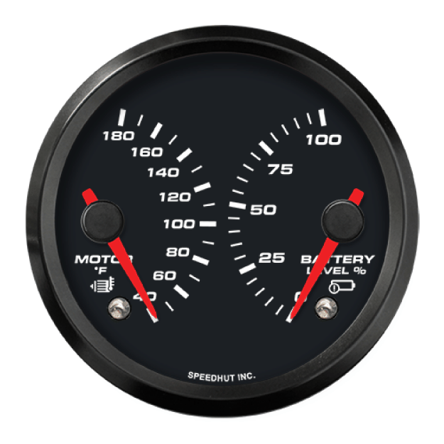 Picture of 3-3/8" EV CAN-Bus Dual Gauge | Motor Temp 40-180F + Battery Level 0-100% with Warnings | Orion / Thunderstruck / Zero EV