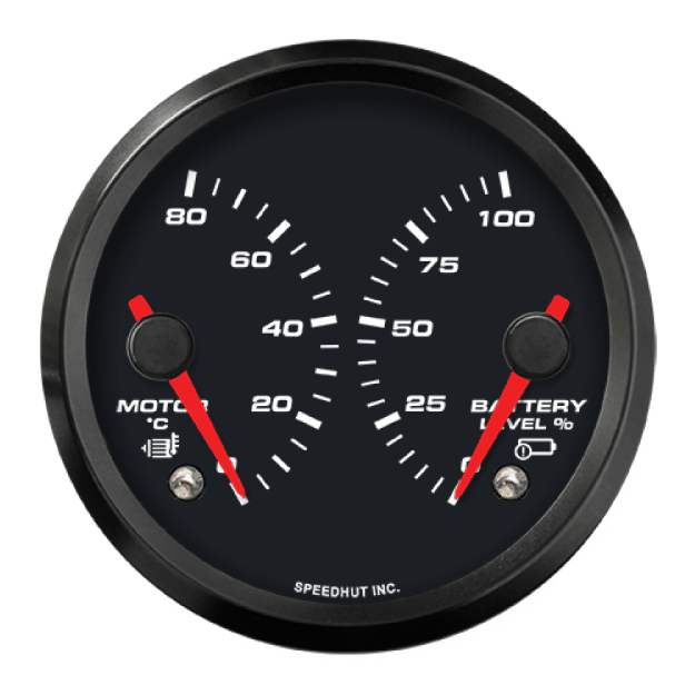 Picture of 3-3/8" EV CAN-Bus Dual Gauge | Motor Temp 0-80C + Battery Level 0-100% with Warnings | Orion / Thunderstruck / Zero EV