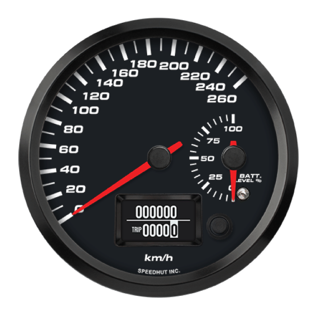 Picture of 4-1/2" EV CAN-Bus Dual Speedometer + Battery Level Gauge | 260 km/h with Warning | Orion / Thunderstruck / Zero EV