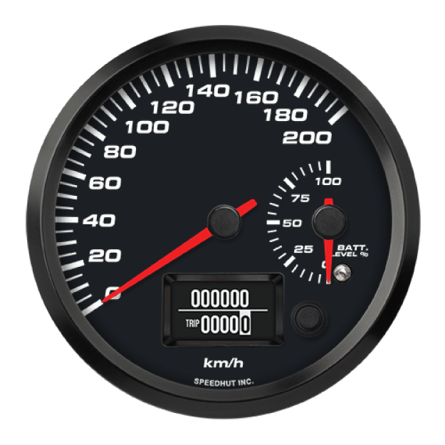Picture of 4-1/2" EV CAN-Bus Dual Speedometer + Battery Level Gauge | 200 km/h with Warning | Orion / Thunderstruck / Zero EV