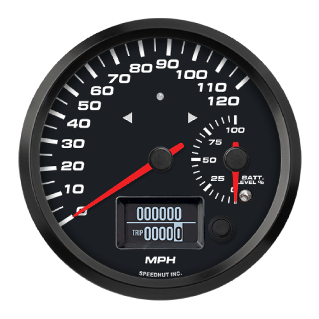Picture of 4-1/2" EV CAN-Bus Dual Speedometer + Battery Level Gauge + TS/HB | 120 MPH with Warning | Orion / Thunderstruck