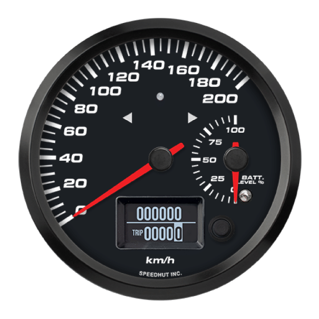Picture of 4-1/2" EV CAN-Bus Dual Speedometer + Battery Level Gauge + TS/HB | 200 km/h with Warning | Orion / Thunderstruck