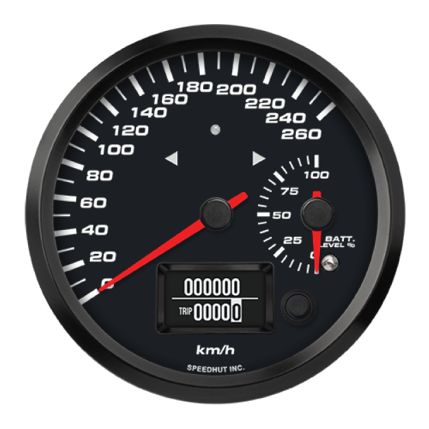 Picture of 4-1/2" EV CAN-Bus Dual Speedometer + Battery Level Gauge + TS/HB | 260 km/h with Warning | Orion / Thunderstruck