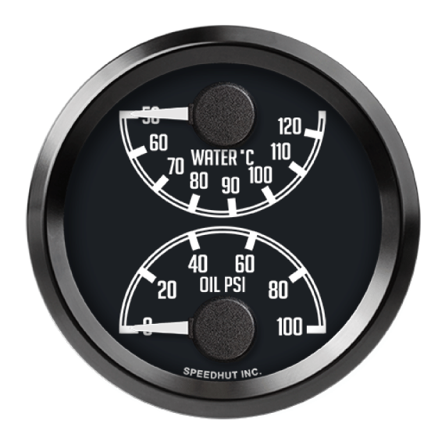 Picture of 2-5/8" Dual Gauge | Celsius Water Temp & Oil Pressure | Top/Bottom | Datsun Z