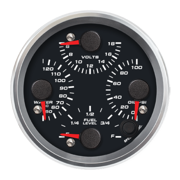 Picture of 3-3/8" Quad Gauge | 4-in-1 Water Temp + Oil Pressure + Volt + Fuel Level (Celsius)