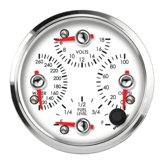 Picture of 3-3/8" Quad Gauge | Water Temperature + Volts + Oil Pressure + Fuel Level | Classic Design