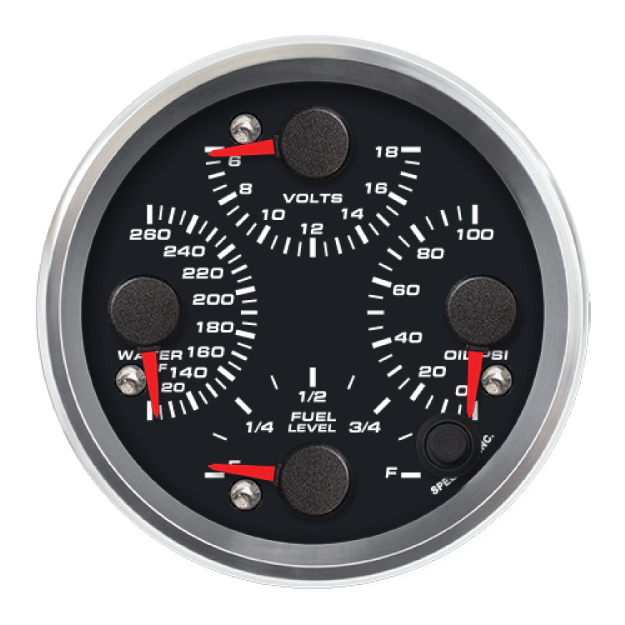 Picture of 3-3/8" Quad Gauge | 4-in-1 Water Temp + Oil Pressure + Volt + Fuel Level