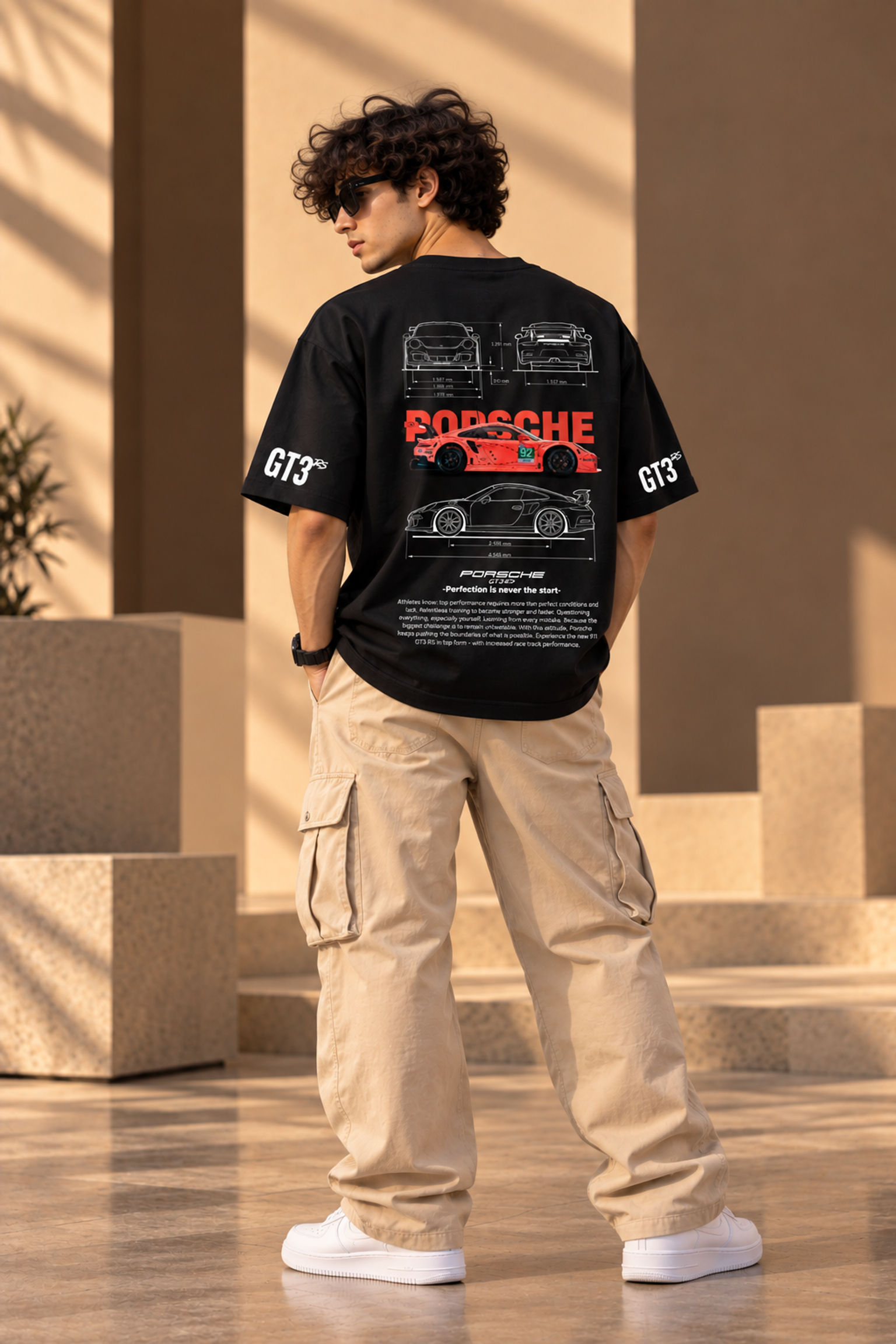 Porsche GT3 RS Racing Graphic Oversized Drop Shoulder T-Shirt – Sand Beige | TEENZOS - Image 2