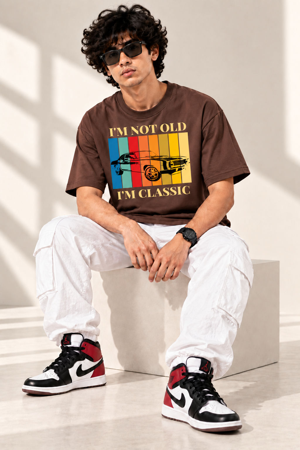 Classic Vintage Car Graphic Oversized Drop Shoulder T-Shirt | TEENZOS