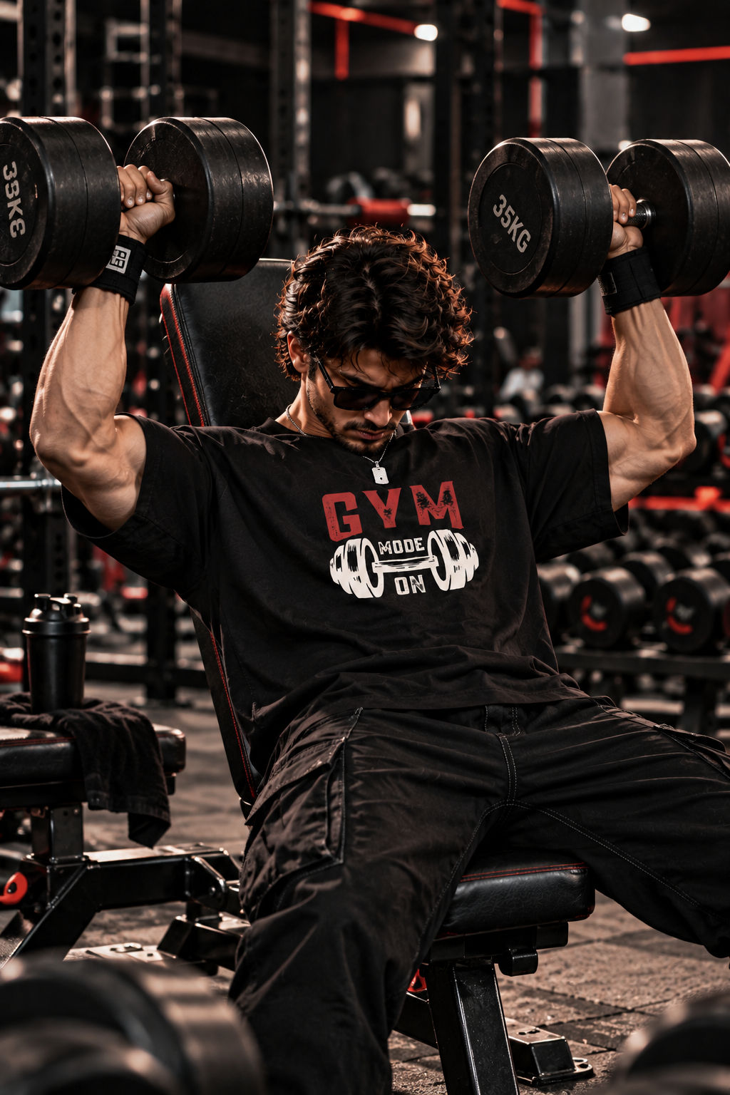 Men’s Oversized Graphic T-Shirt – Gym Mode On Dumbbell Print Boxy Fit Drop Shoulder Tee | Teenzos