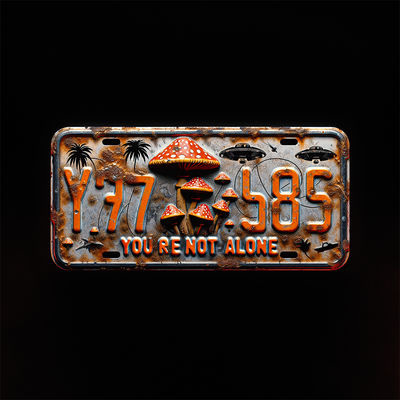 April Imaginarium #10 You're Not Alone - Alien Mushroom License Plate