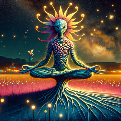 April Imaginarium #16 Sunflower Alien Yoga Master: Healing Yoga Soothes Edition