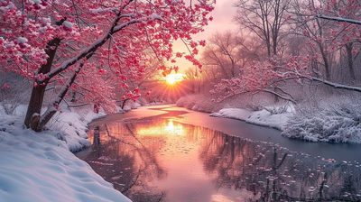 Landscape Wallpaper #1 Beautiful River with Snow in Winter