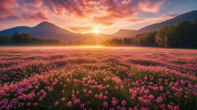 Landscape Wallpaper #2 Beautiful Sunrise at Pink Flowers Field