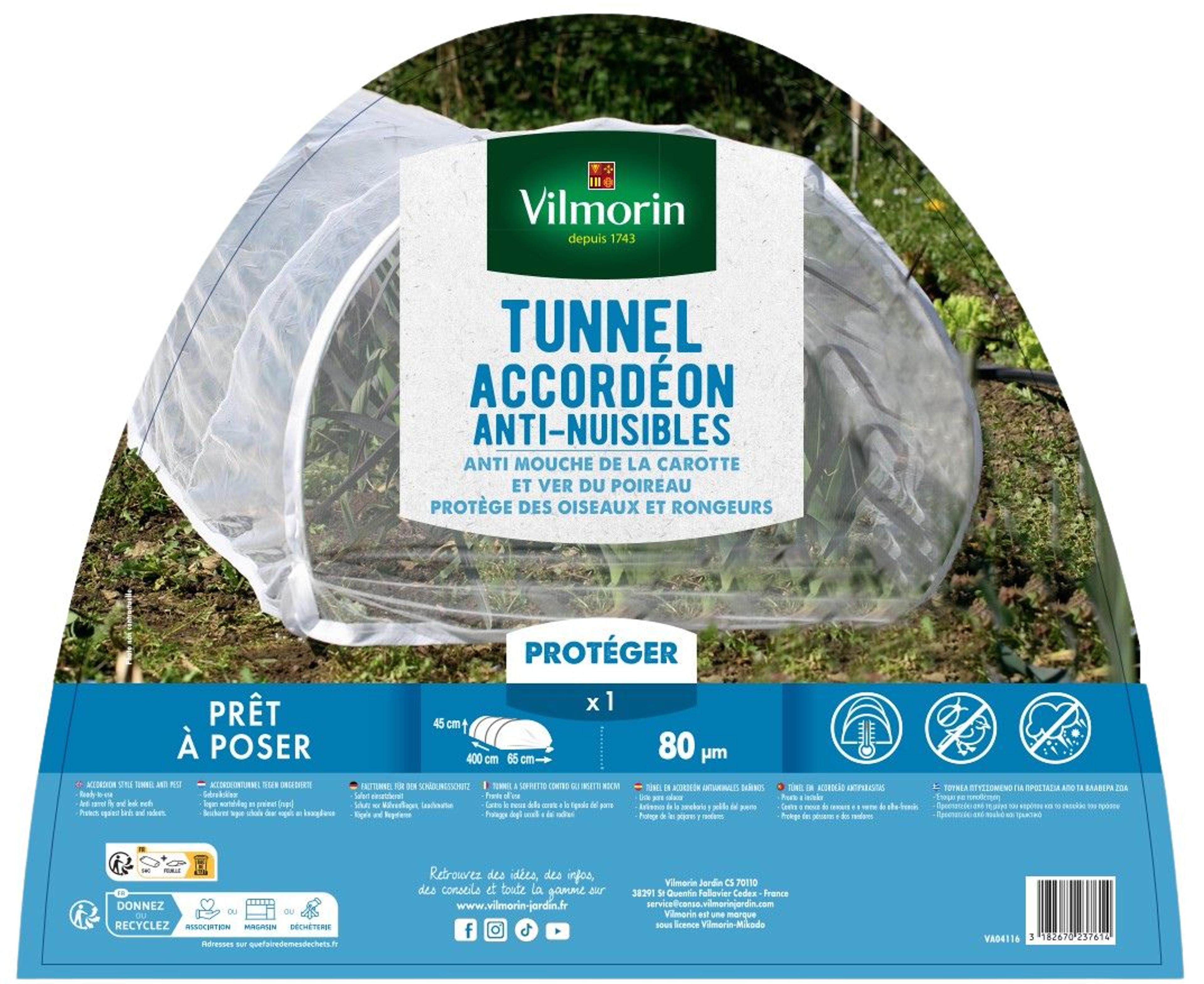 Tunnel Accordéon Anti-Nuisibles - 65 cm x 45 cm x 400 cm | Vilmorin Jardin