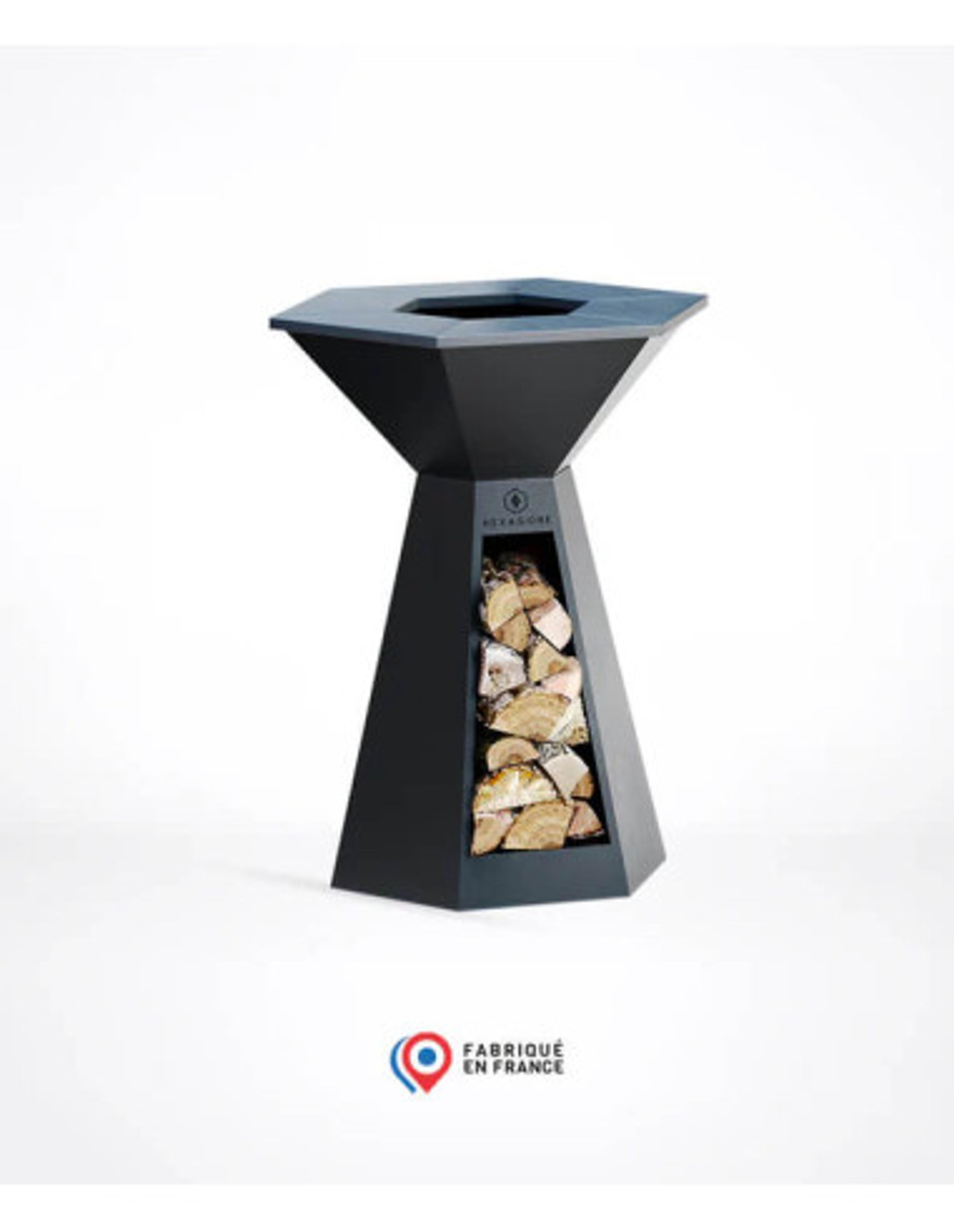 Brasero plancha hexagonal Ø 85 cm sur pied - Noir - Agape - Hexagone