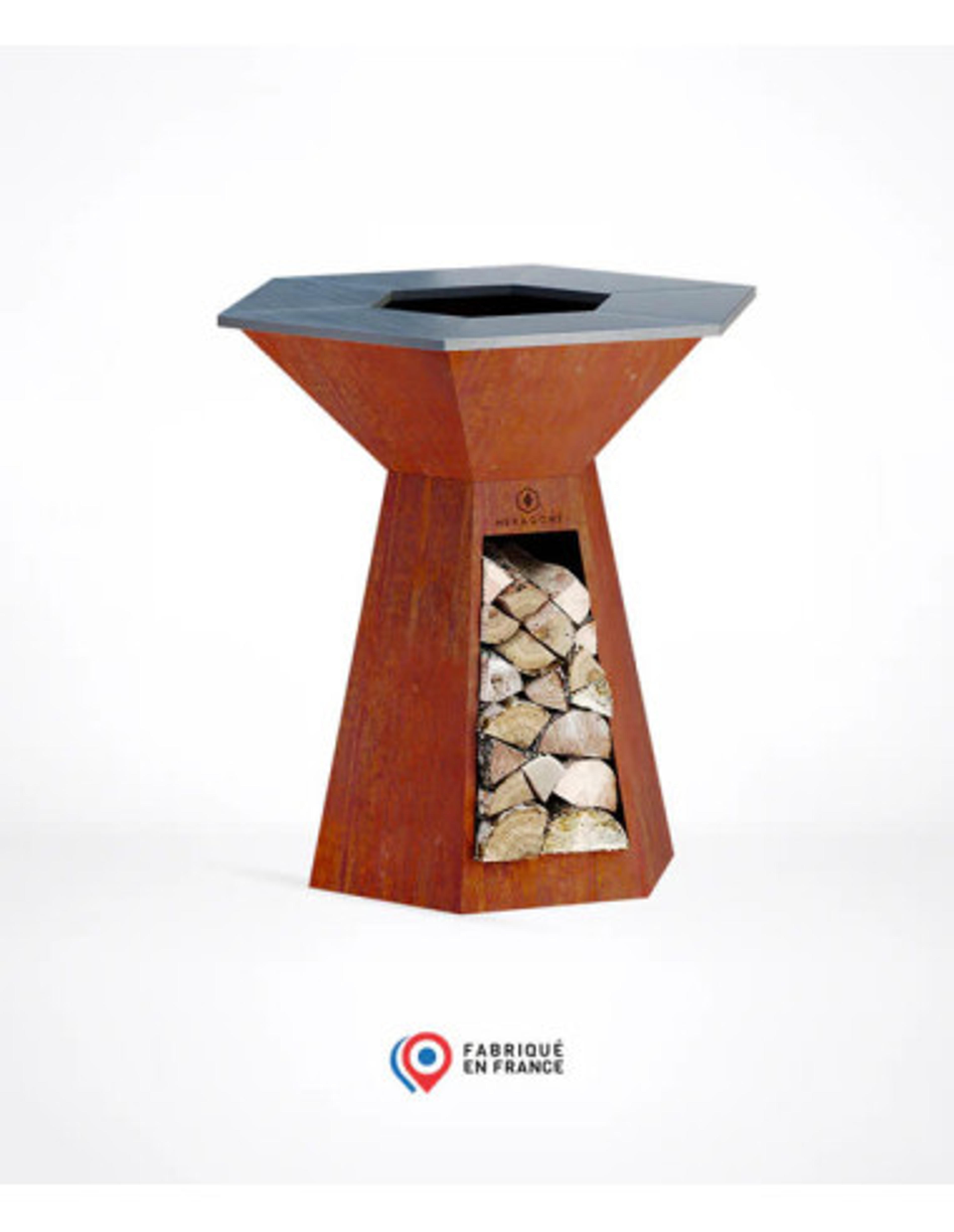 Brasero plancha hexagonal Ø 105 cm sur pied - Acier Corten - Festin - Hexagone