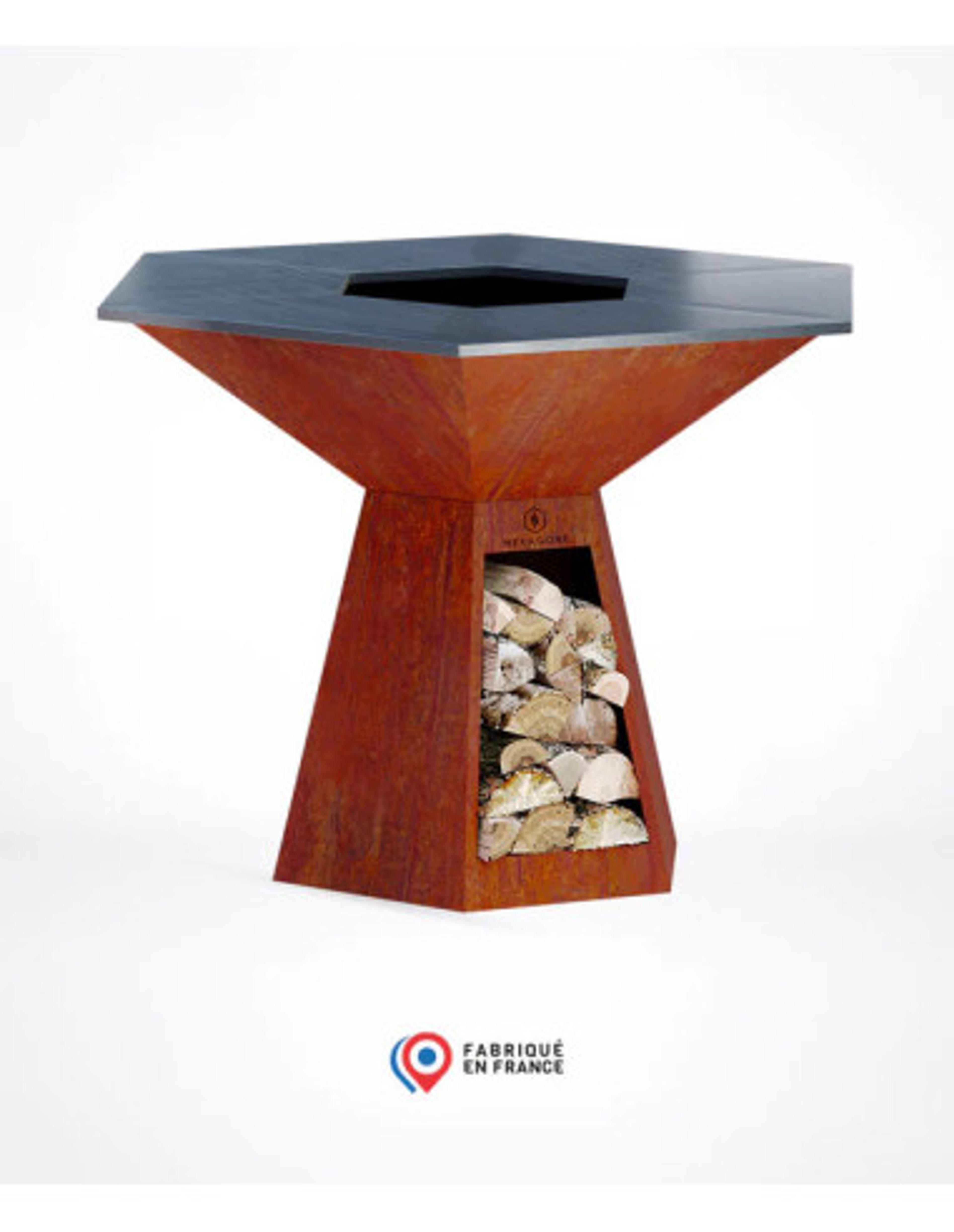 Brasero plancha hexagonal Ø 150 cm sur pied - Acier Corten - Grand Banquet - Hexagone