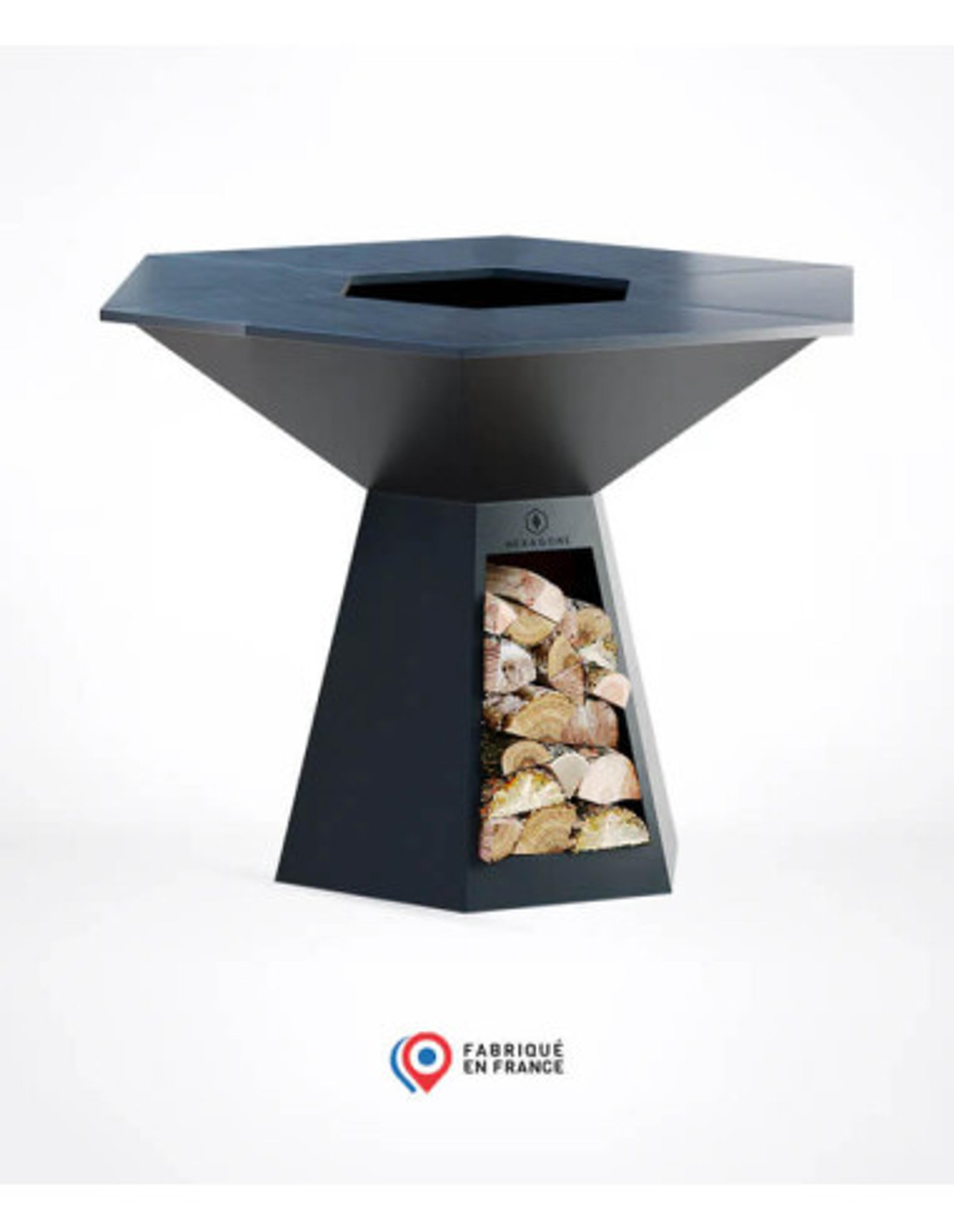 Brasero plancha hexagonal Ø 150 cm sur pied - Noir - Grand Banquet - Hexagone