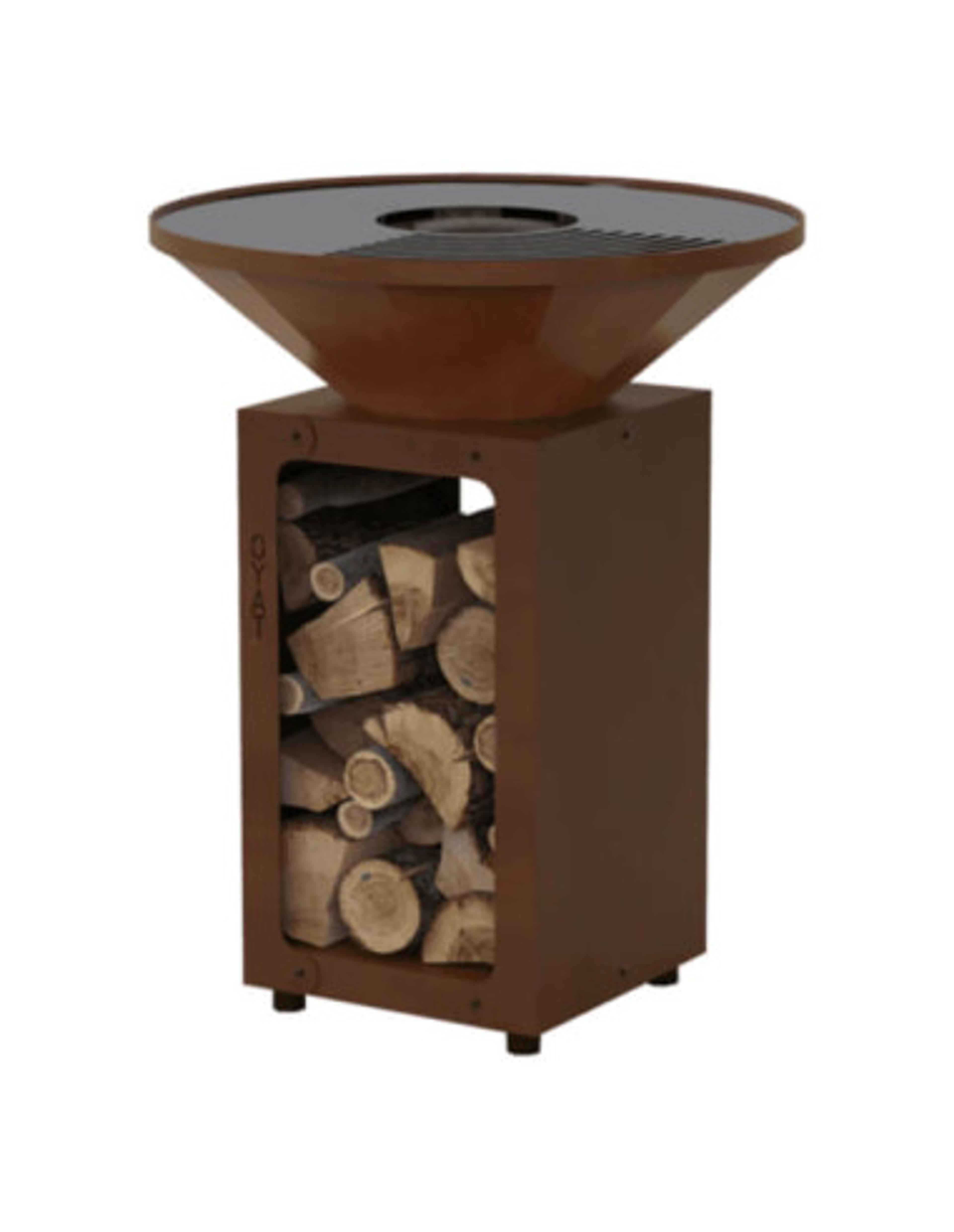 Brasero plancha rond Ø 55 cm sur meuble - Acier Corten - B.B.O 58 Cognac - Oyat