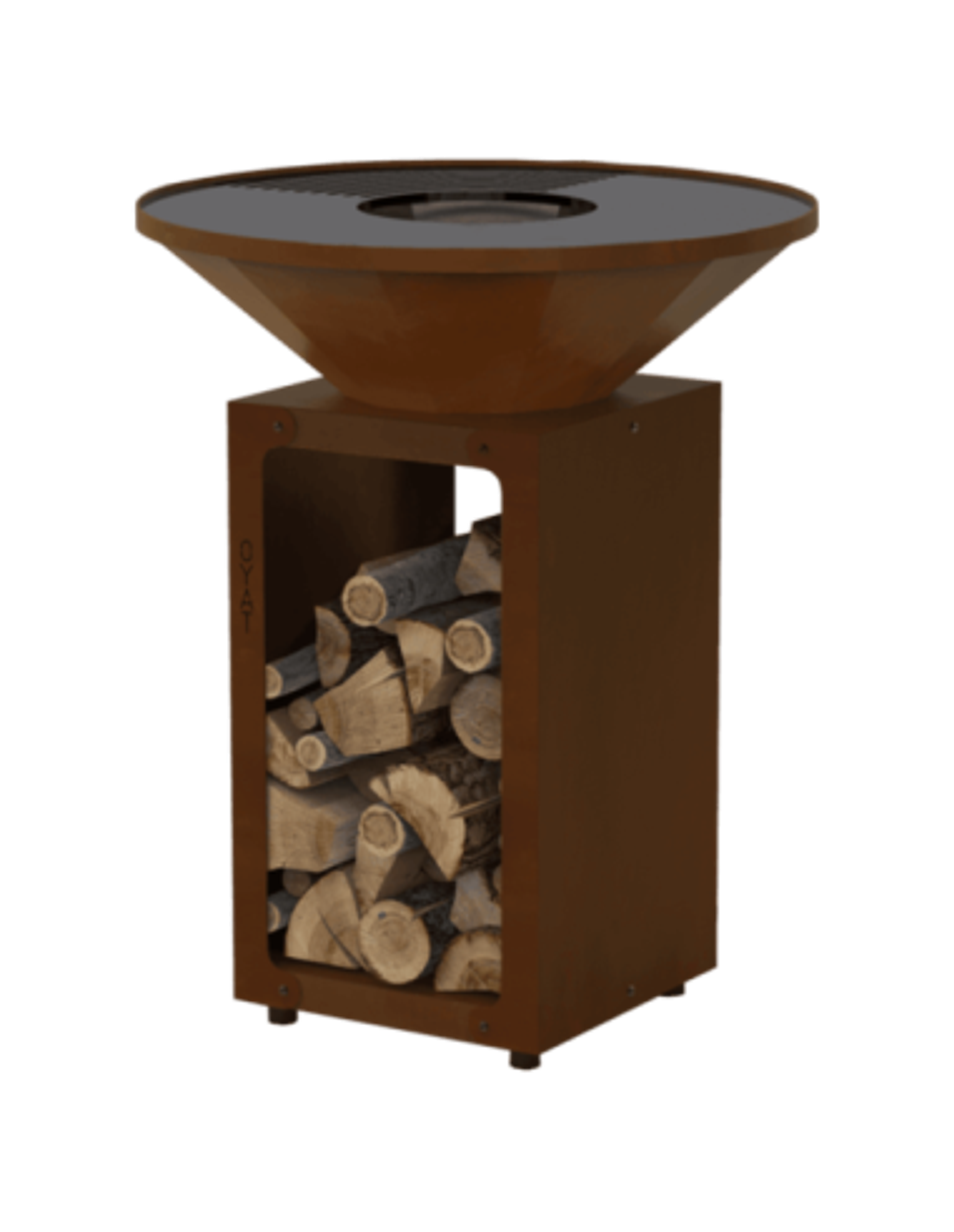 Brasero plancha rond Ø 65 cm sur meuble - Acier Corten - B.B.O 68 Cognac - Oyat