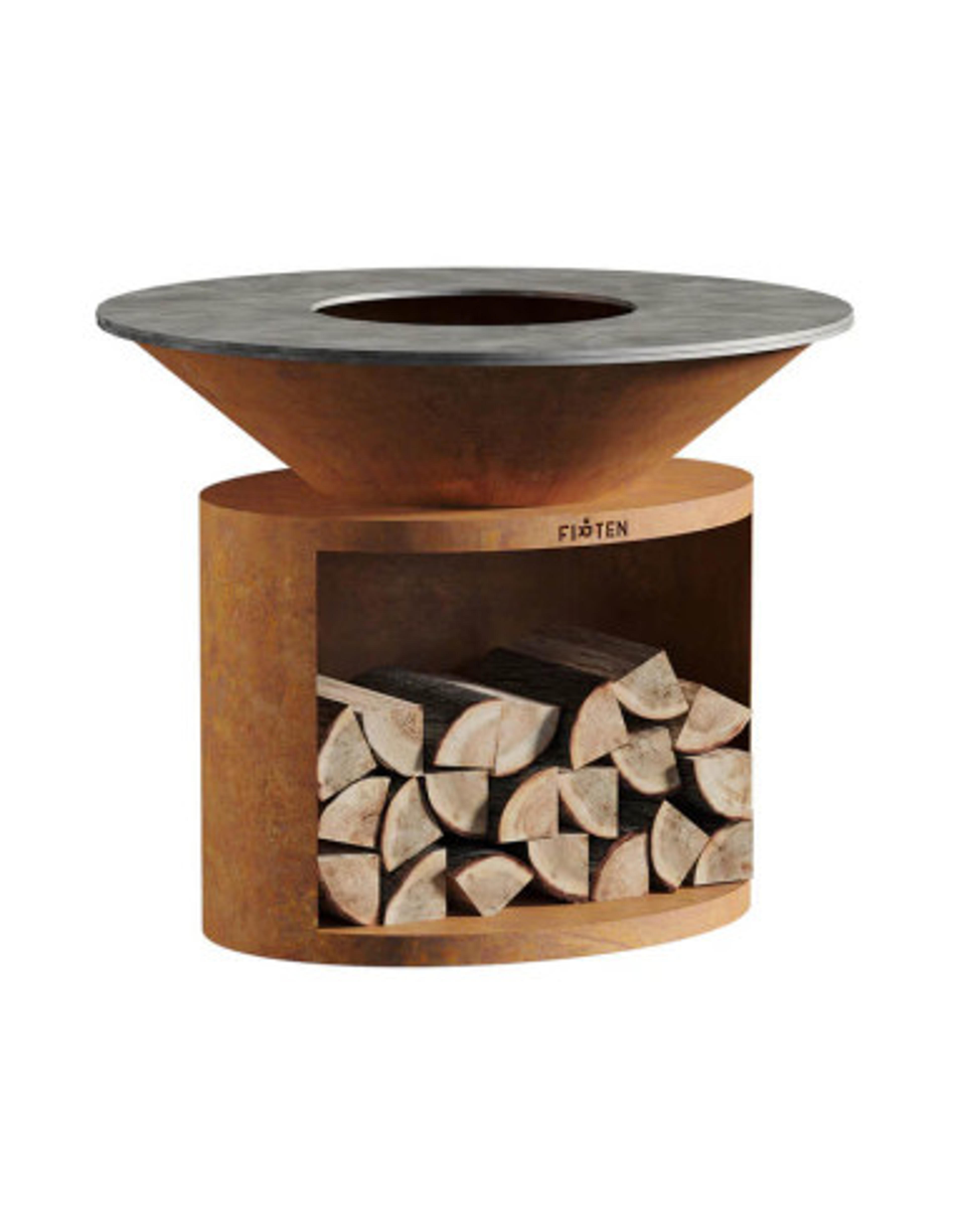 Brasero plancha rond Ø 120 cm sur meuble - Acier Corten - Ellipse - Firten