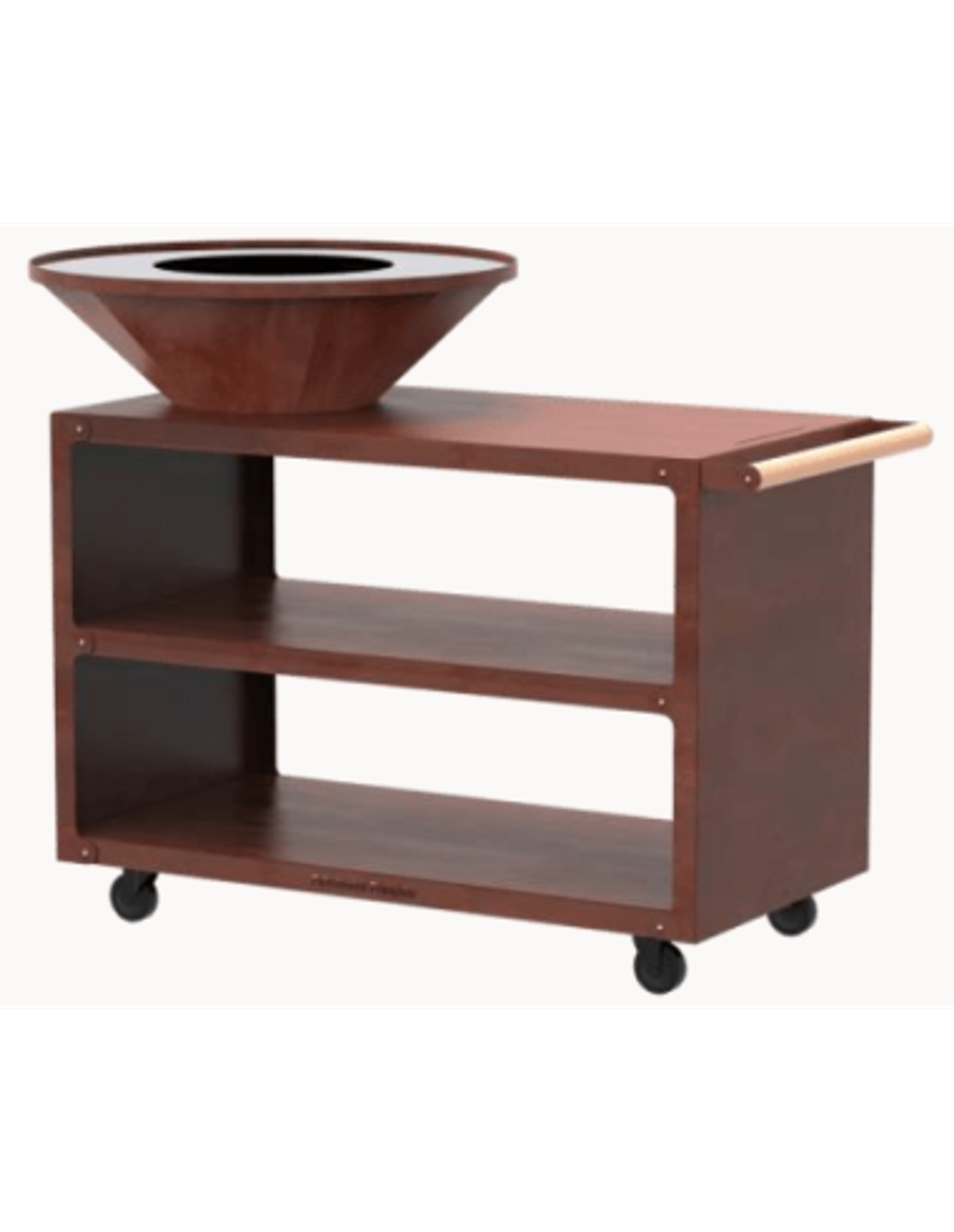 Brasero plancha rond Ø 84 cm sur desserte 127 x 85,5 cm - Acier Corten Cognac - Pontaillac - Oyat