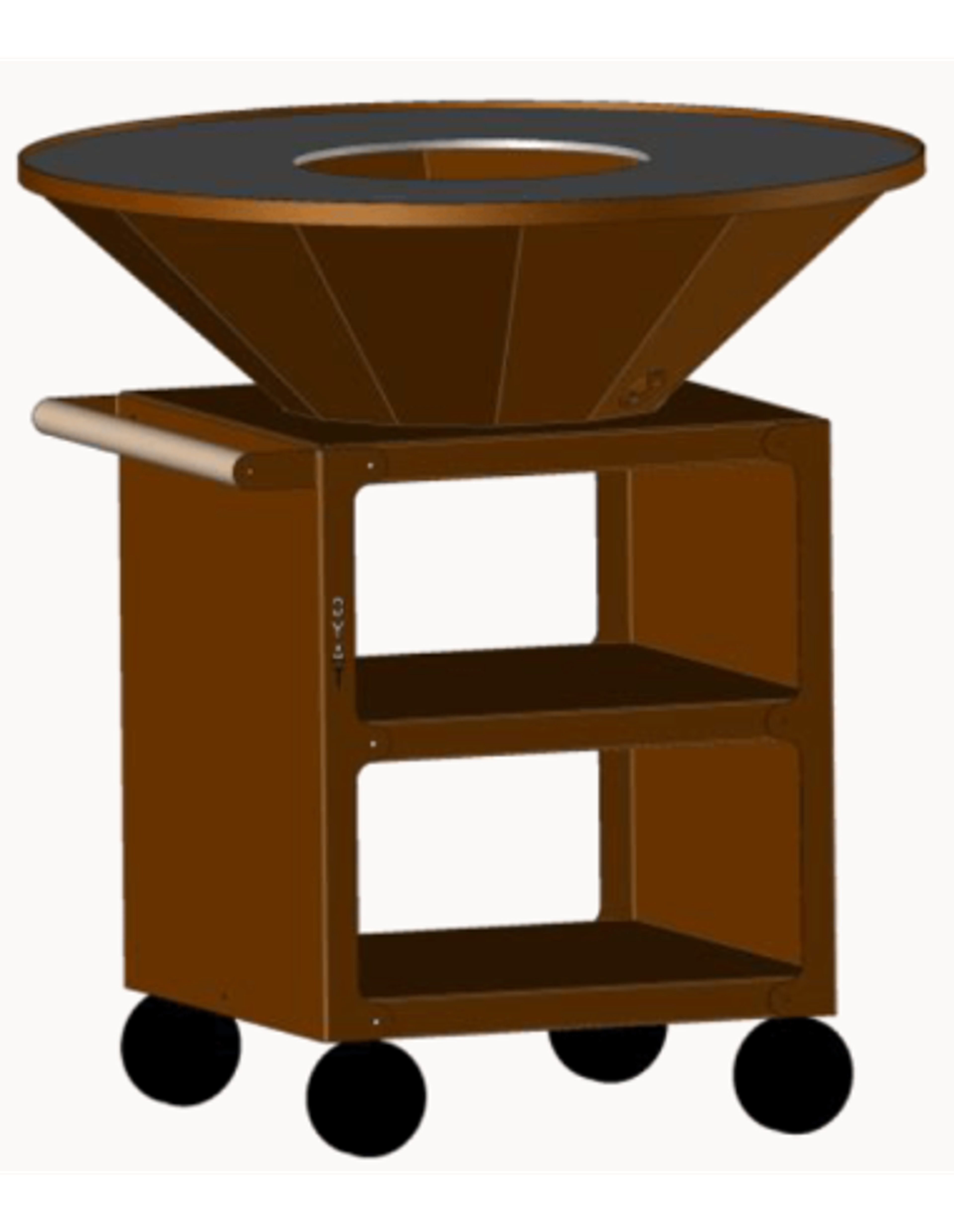 Brasero plancha rond Ø 94 cm sur desserte 60 x 60 cm - Acier Corten Cognac - B.B.O Pro - Oyat