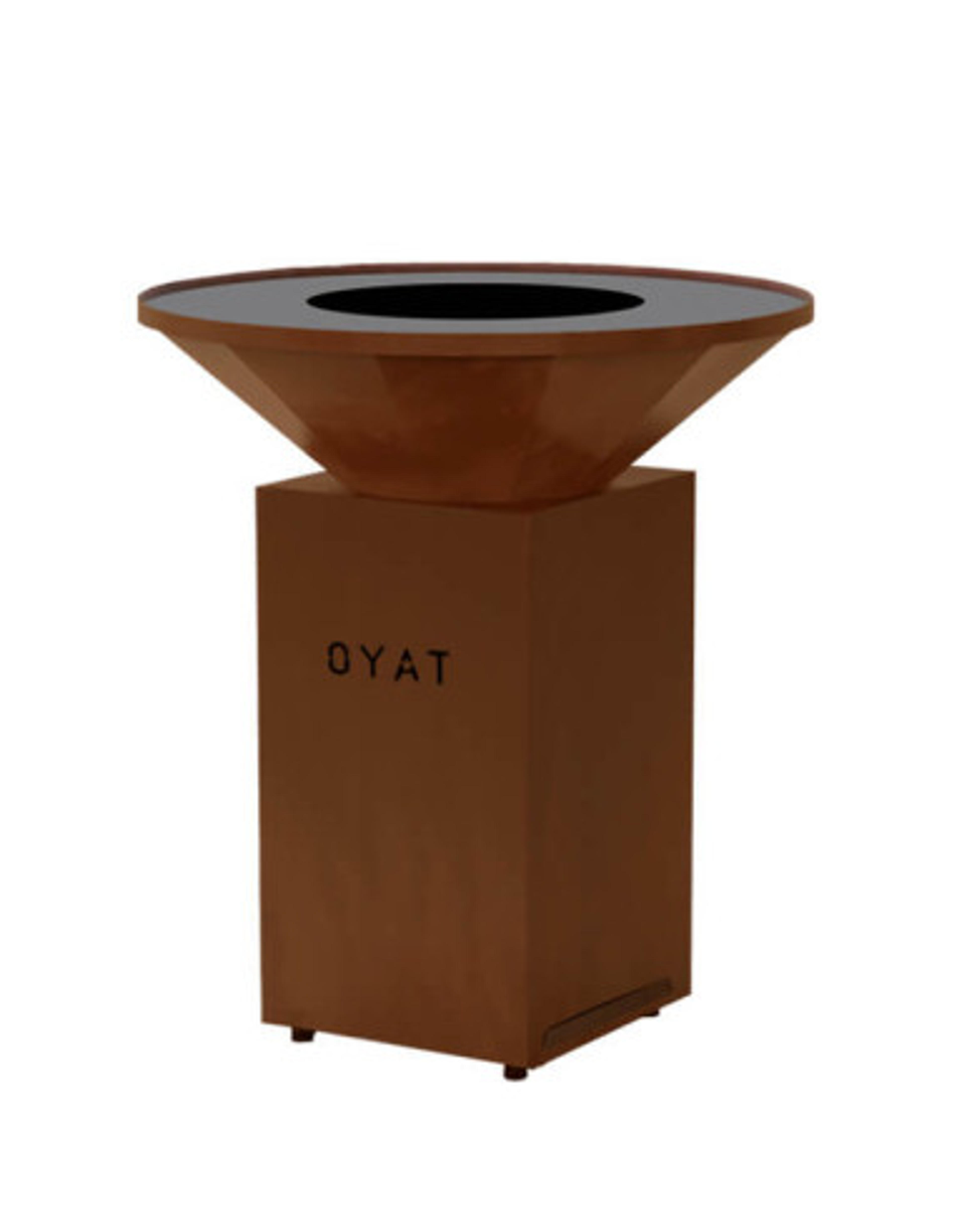 Brasero plancha rond Ø 96 cm sur meuble fermé - Acier Corten - Origine 96 - Oyat