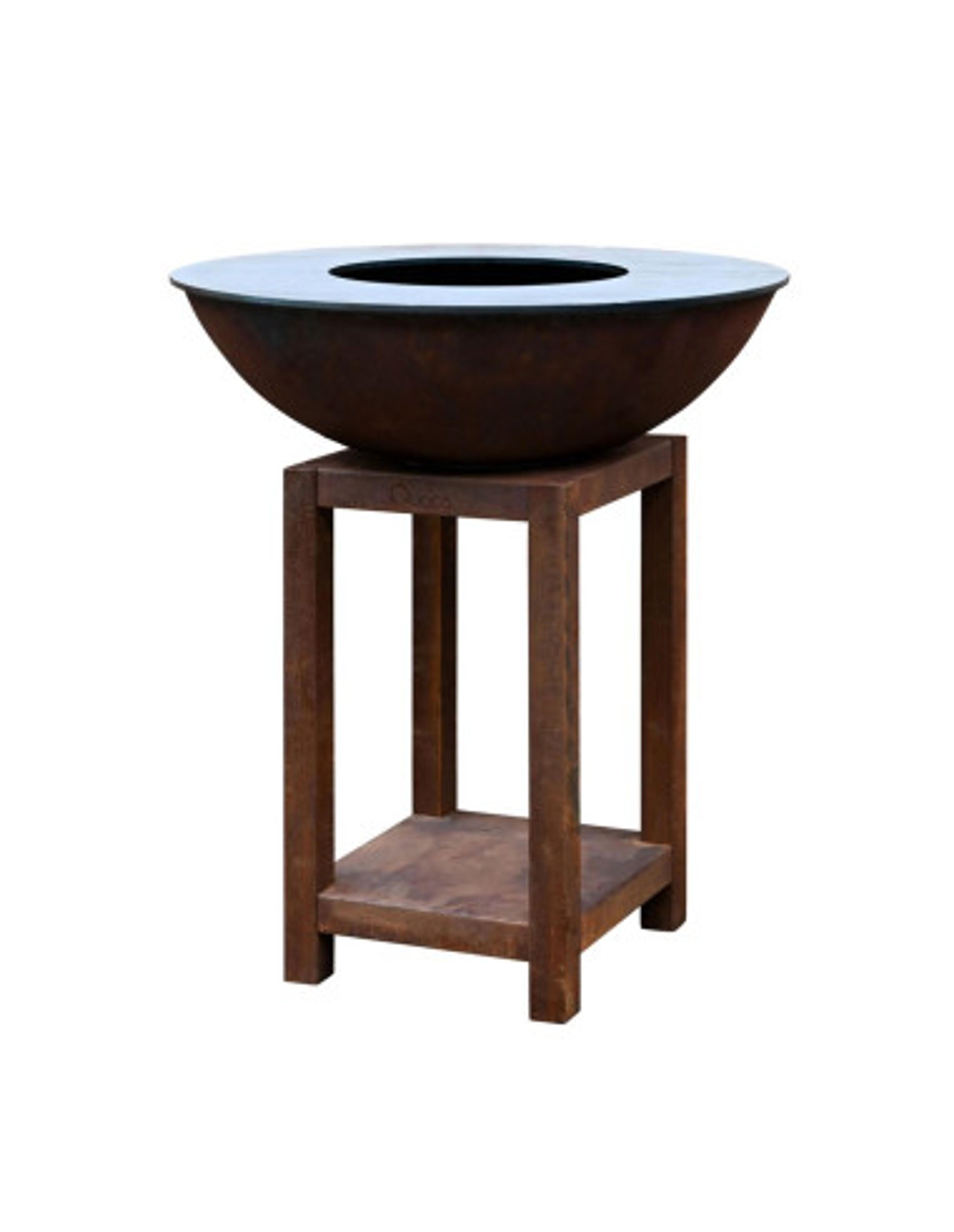 Brasero plancha rond Ø 84 cm sur meuble - Acier Corten - Montabile - Moyen - Quoco