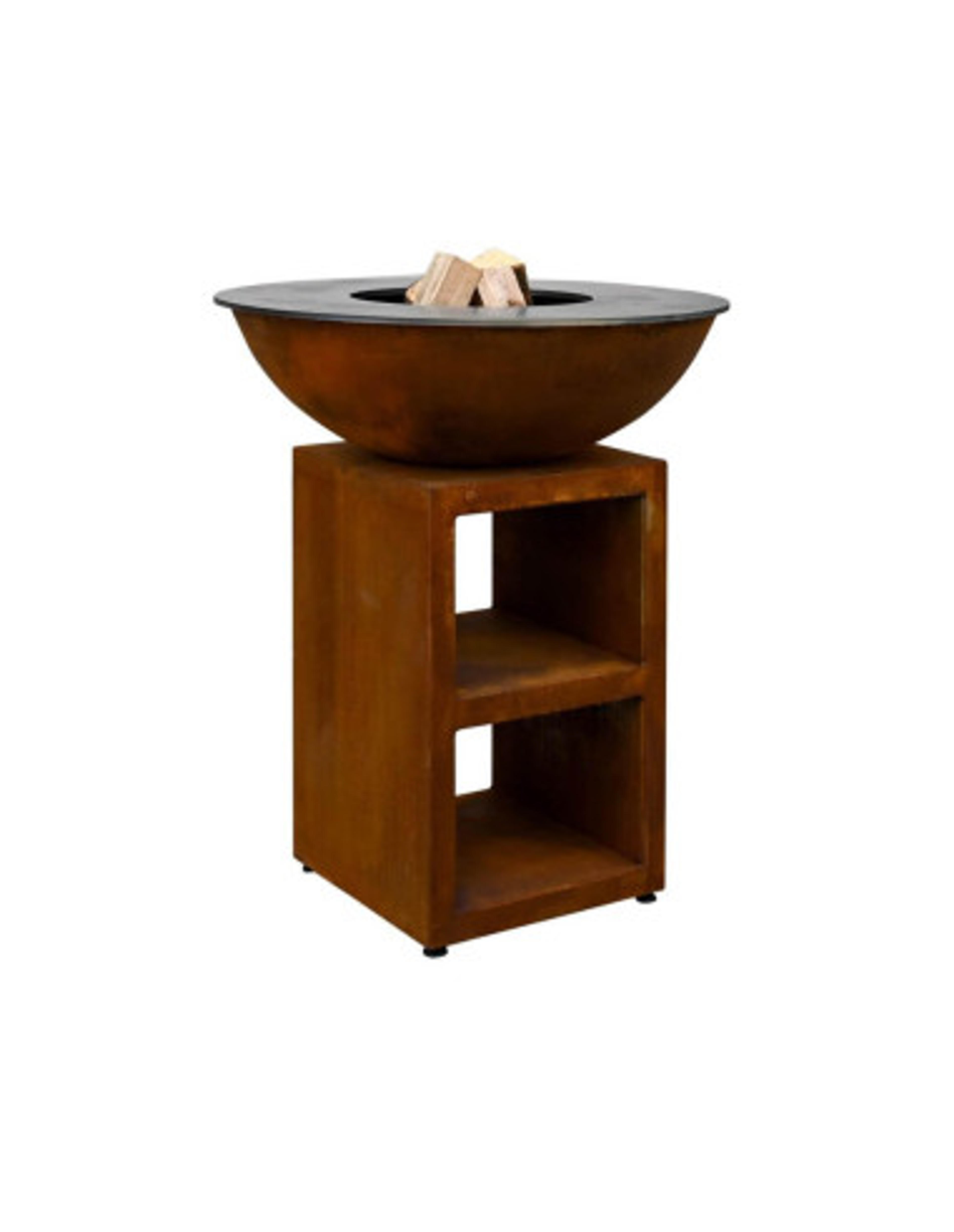 Brasero plancha rond Ø 84 cm sur meuble - Acier Corten - Piatto - Moyen - Quoco