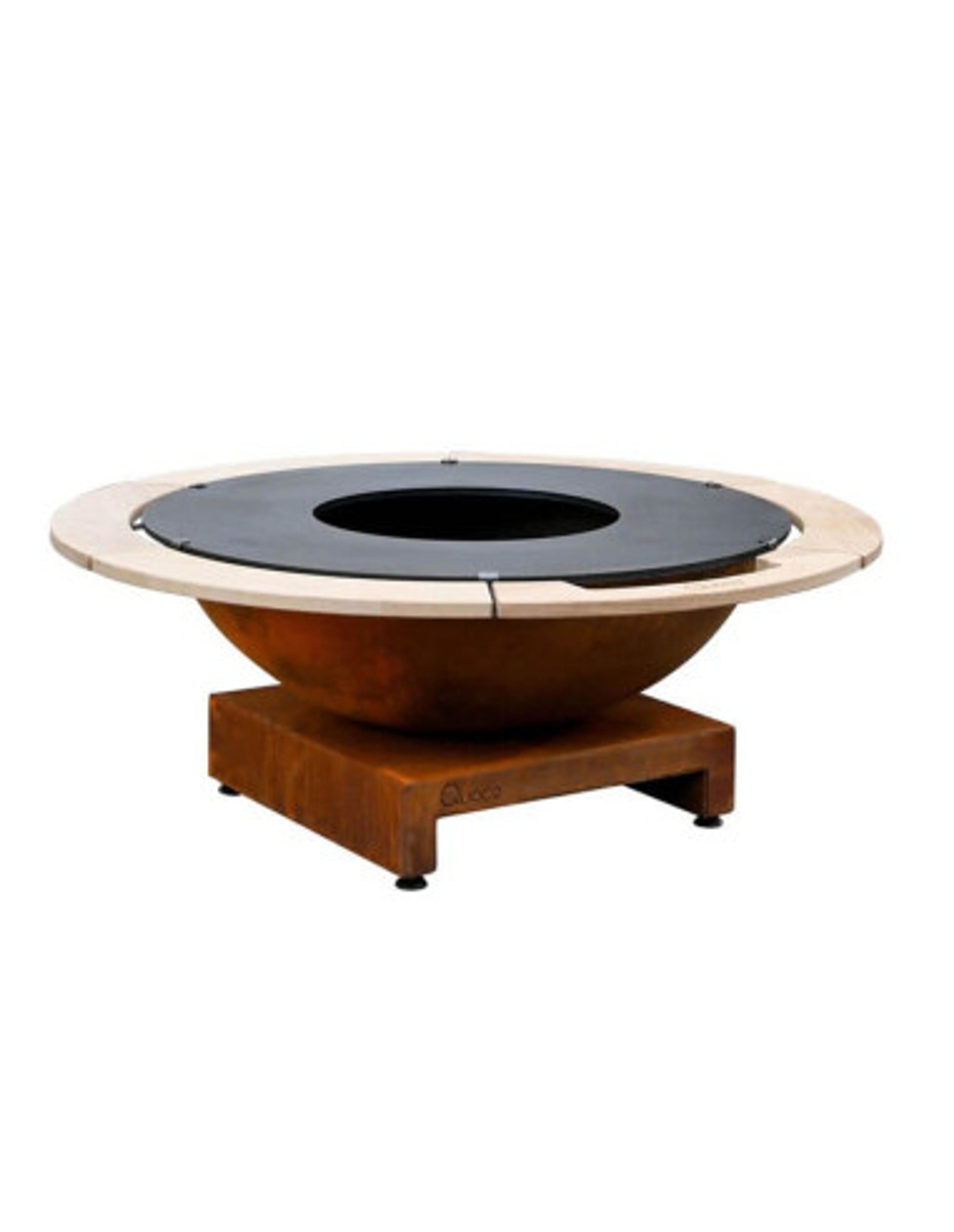 Brasero plancha rond Ø 106 cm sur socle - Acier Corten - Piatto Basso+ - Moyen - Quoco