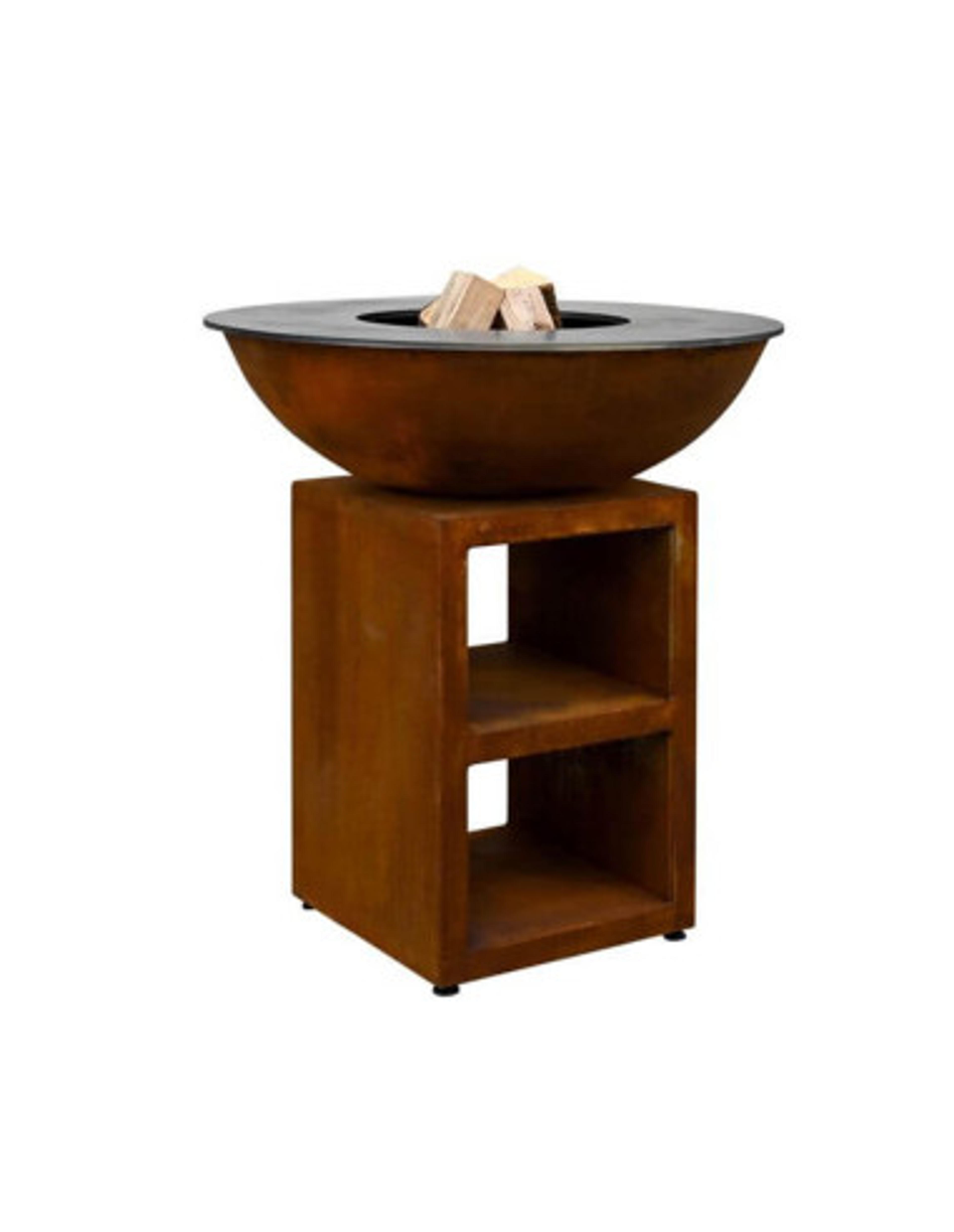 Brasero plancha rond Ø 94 cm sur meuble - Acier Corten - Piatto - Large - Quoco