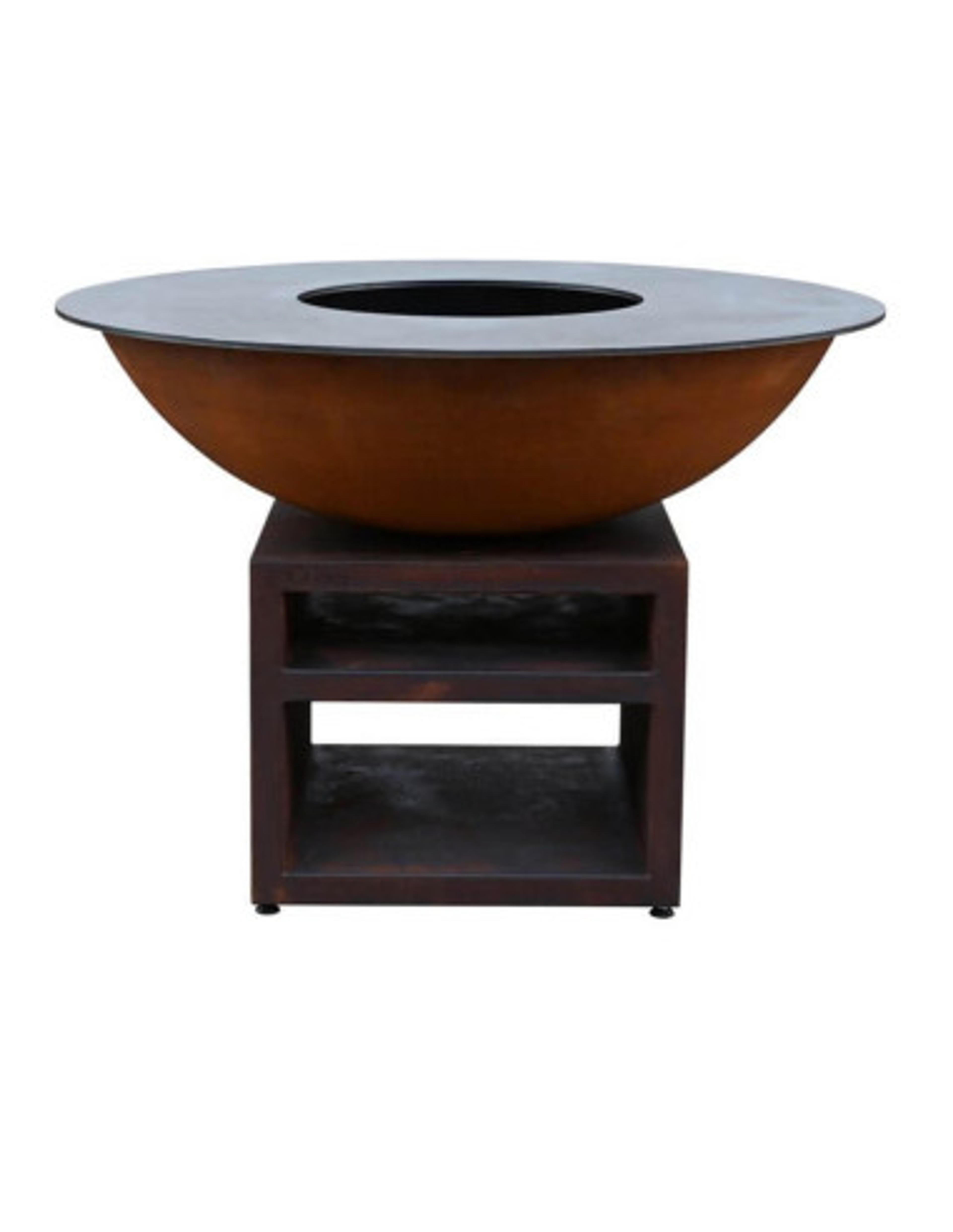 Brasero plancha rond Ø 130 cm sur meuble - Acier Corten - Piatto - Extra Large - Quoco