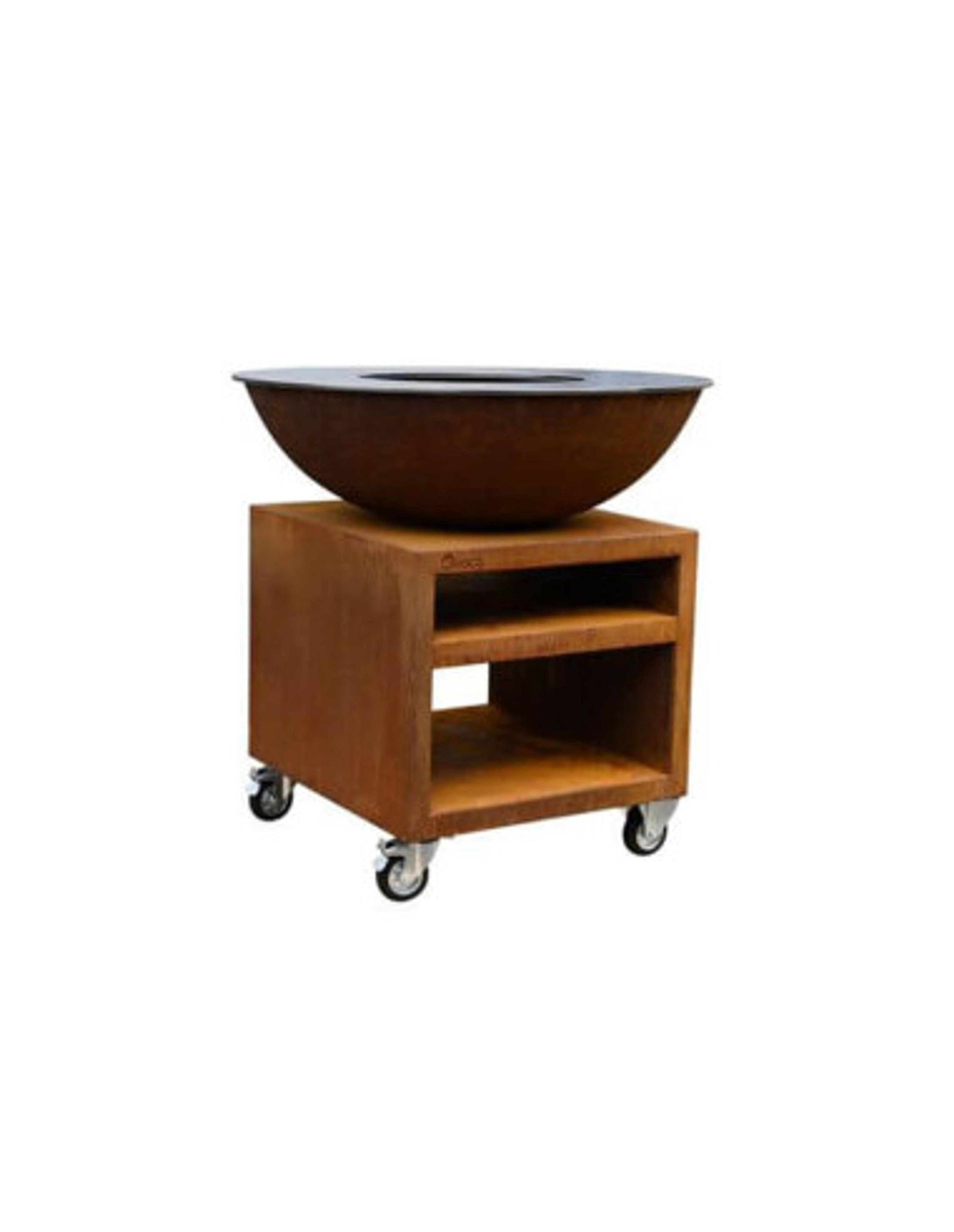 Brasero plancha rond Ø 94 cm sur meuble - Acier Corten - Piatto - Large Pro - Quoco