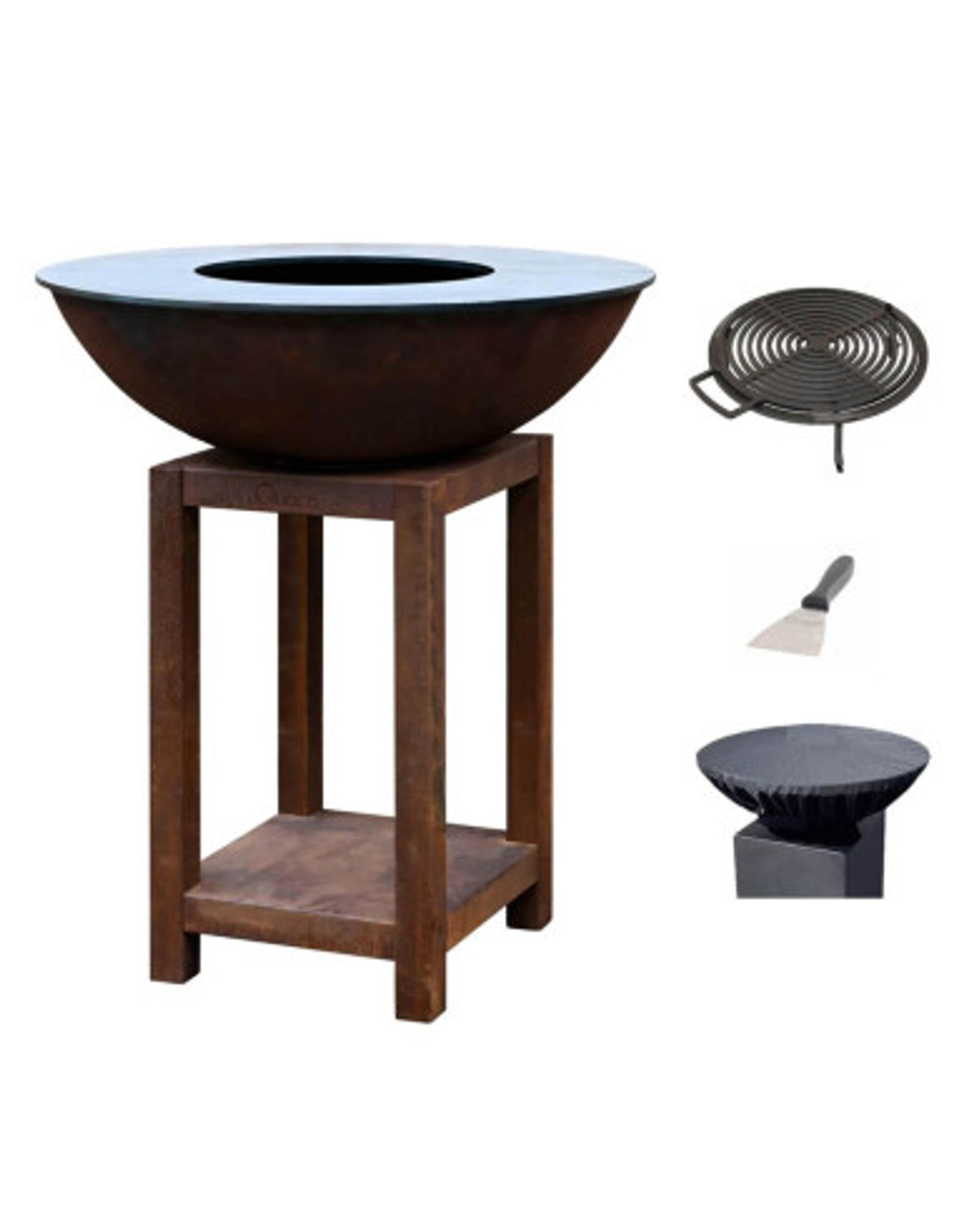 Pack brasero rond Ø 84 cm sur meuble - Acier Corten - Montabile - Moyen - Quoco
