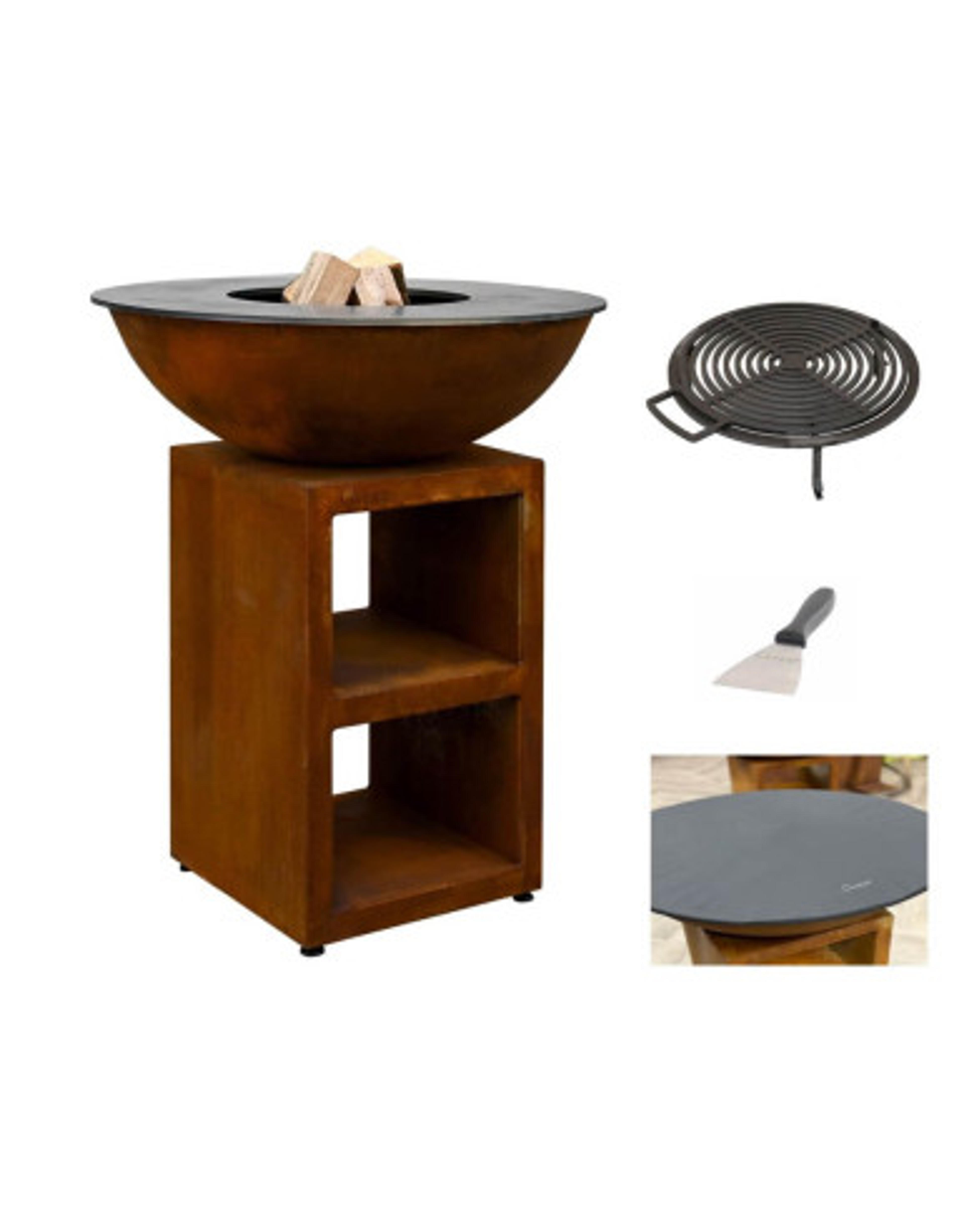 Pack brasero rond Ø 84 cm sur meuble - Acier Corten - Piatto - Moyen - Quoco