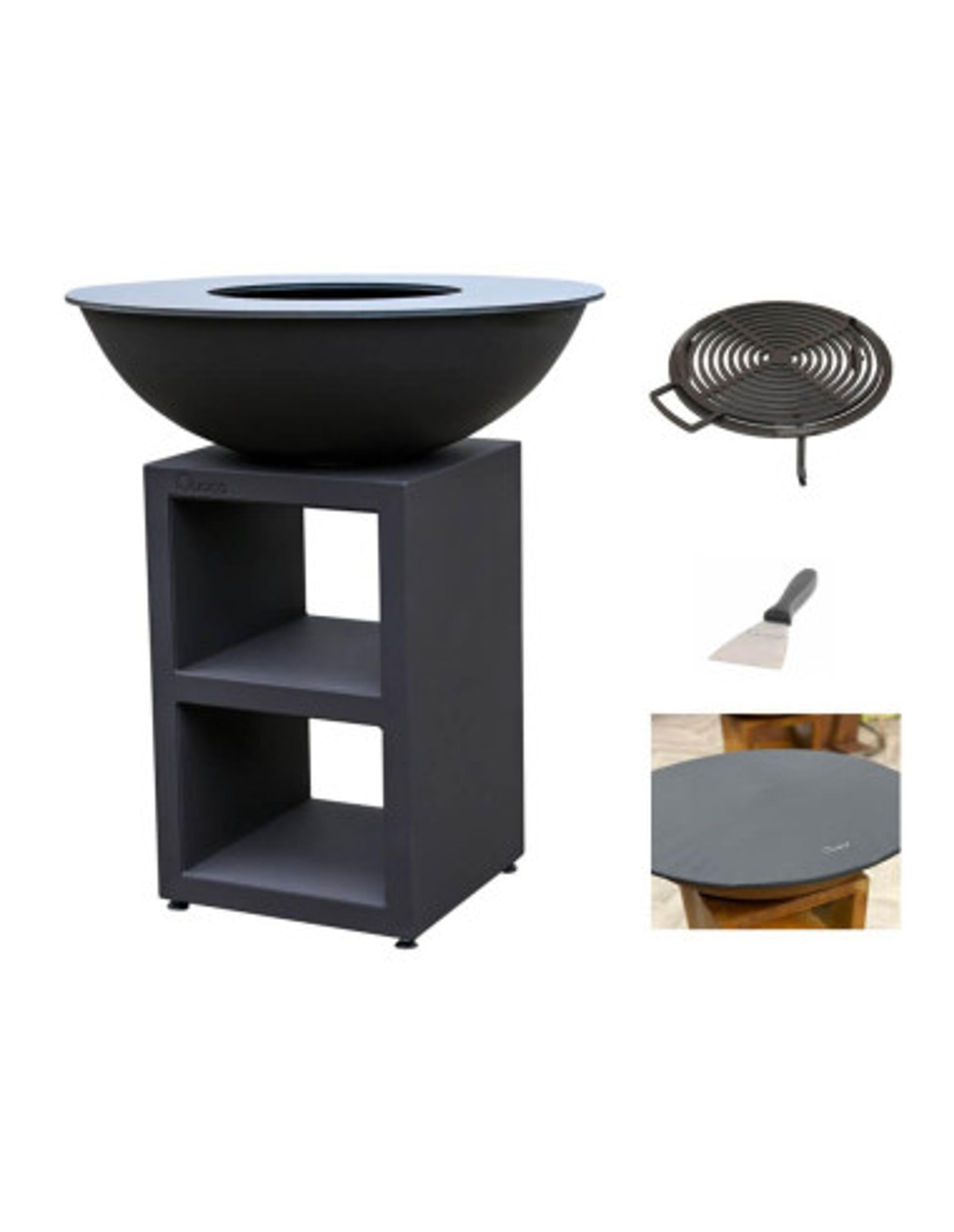 Pack brasero rond Ø 84 cm sur meuble - Noir - Piatto - Moyen - Quoco
