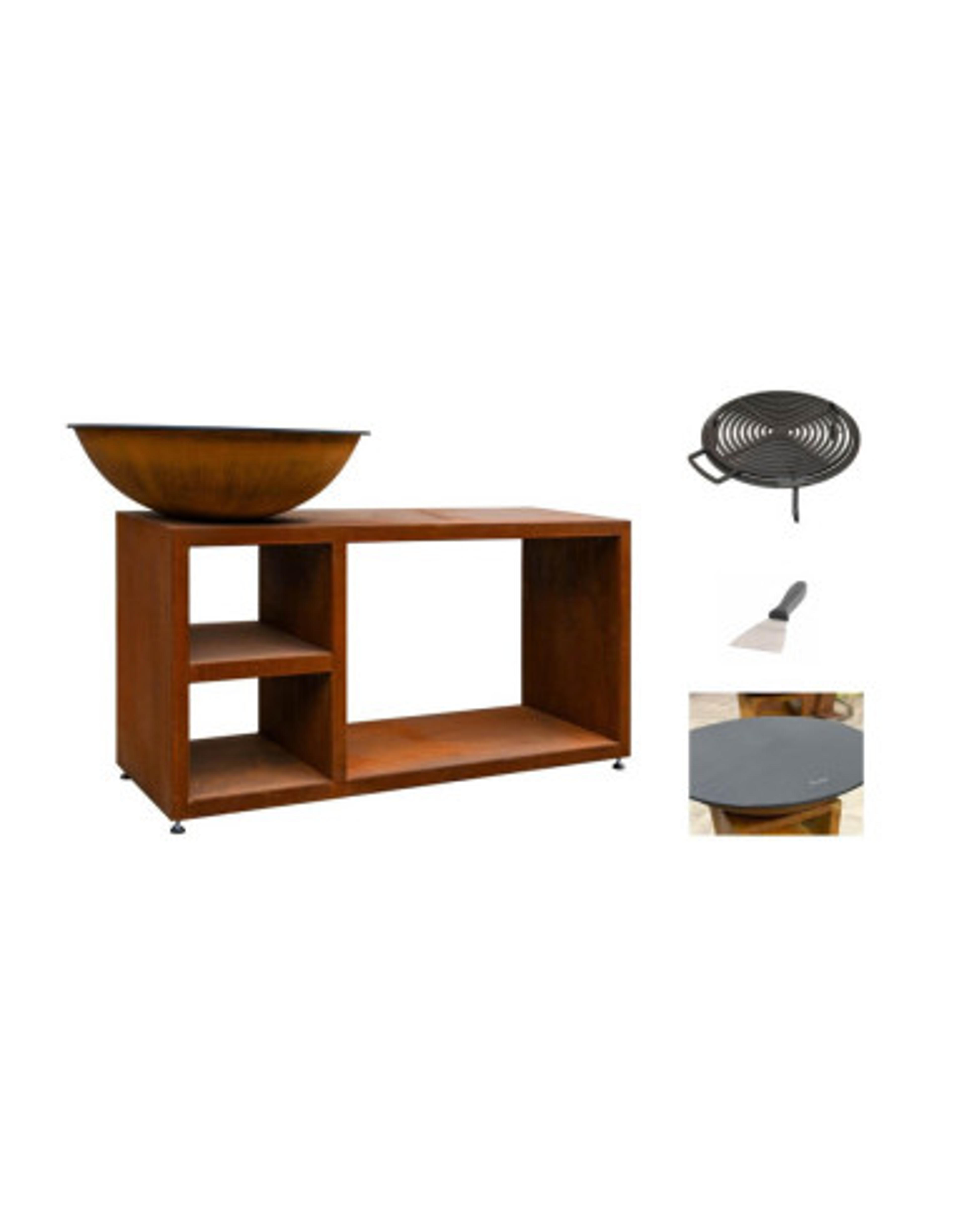 Pack brasero rond Ø 94 cm sur table - Acier Corten - Tavolo - Large - Quoco