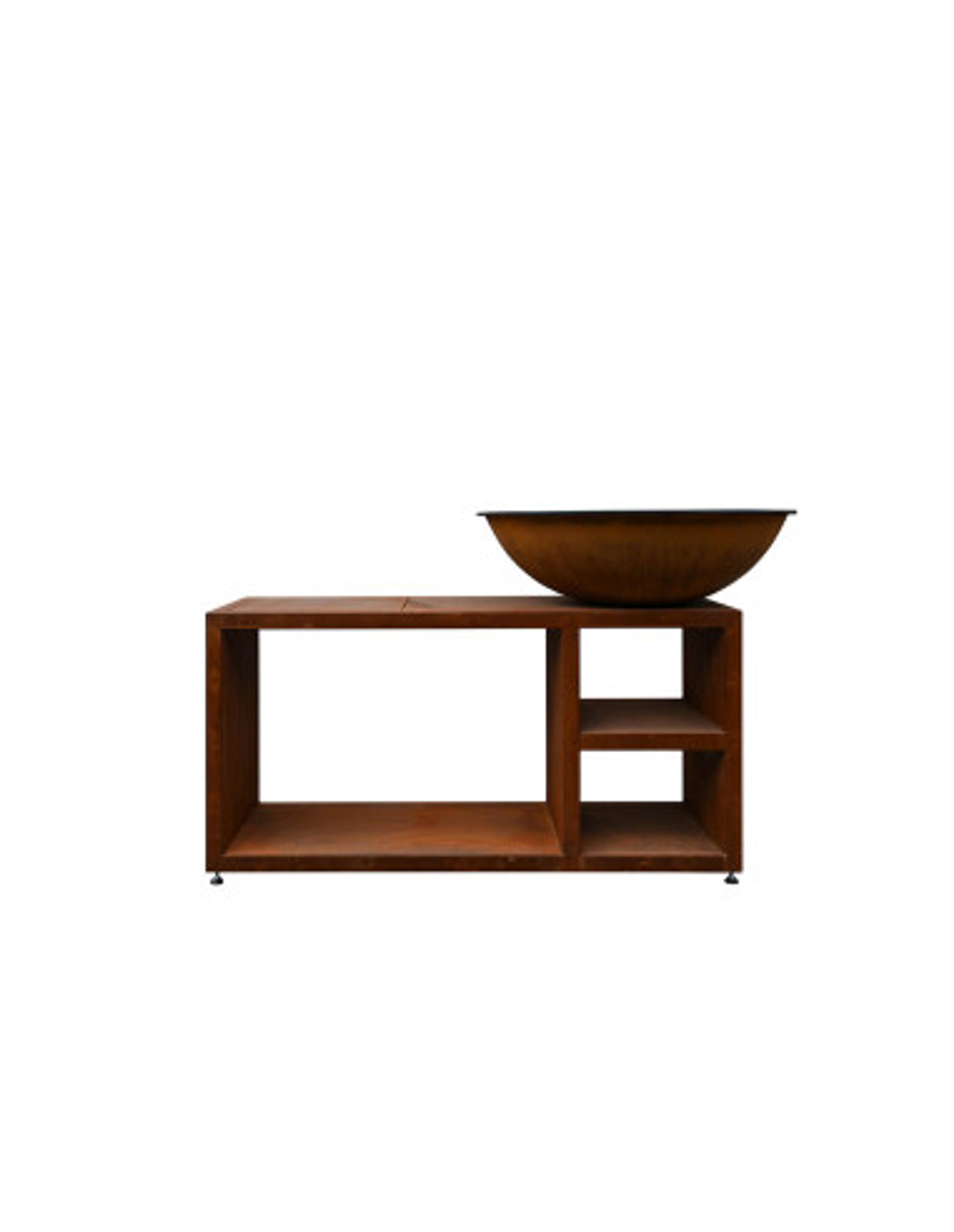 Brasero plancha rond diam. 94 cm sur Table - Acier Corten - Quoco