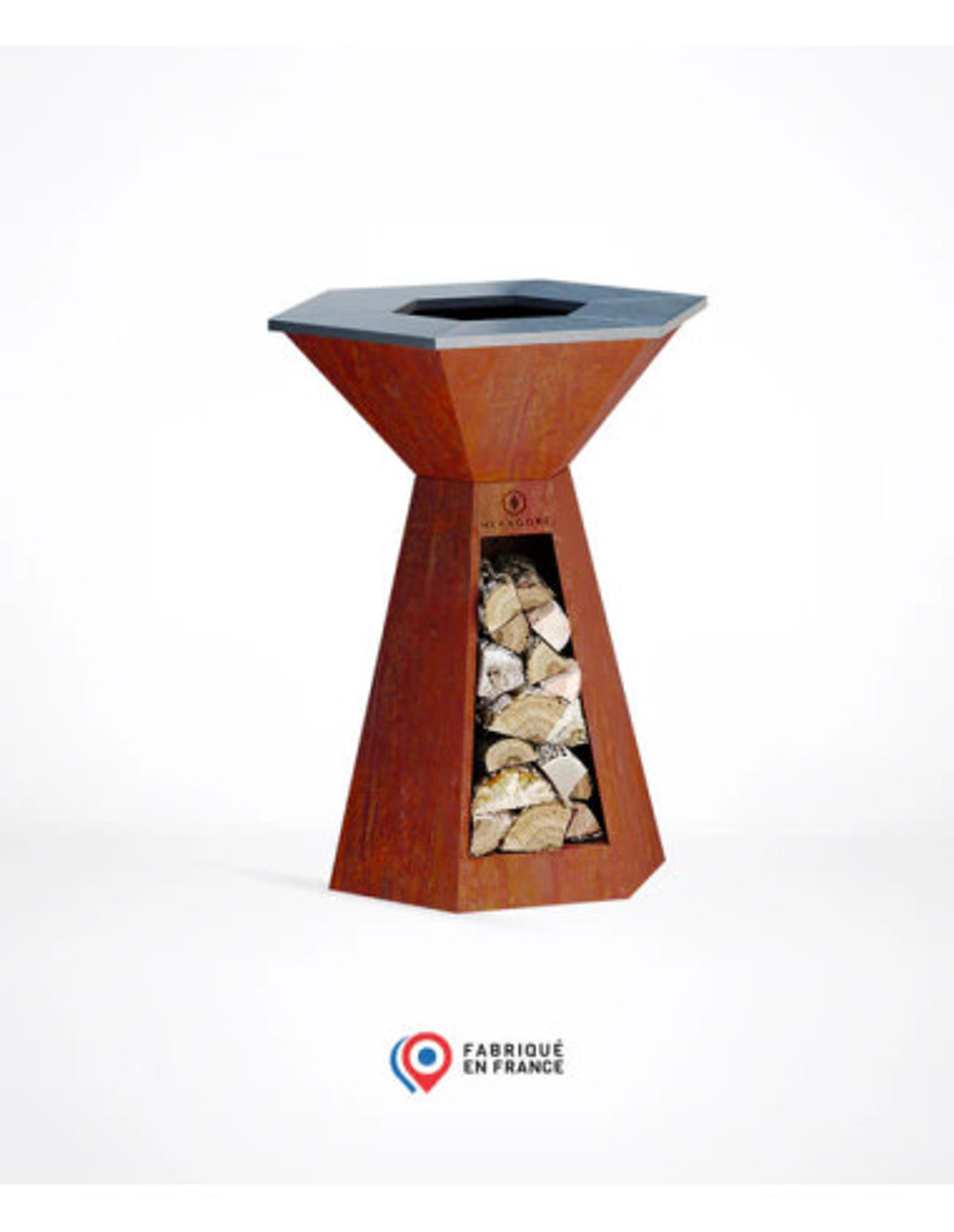 Brasero plancha hexagonal Ø 85 cm sur pied - Acier Corten - Agape - Hexagone