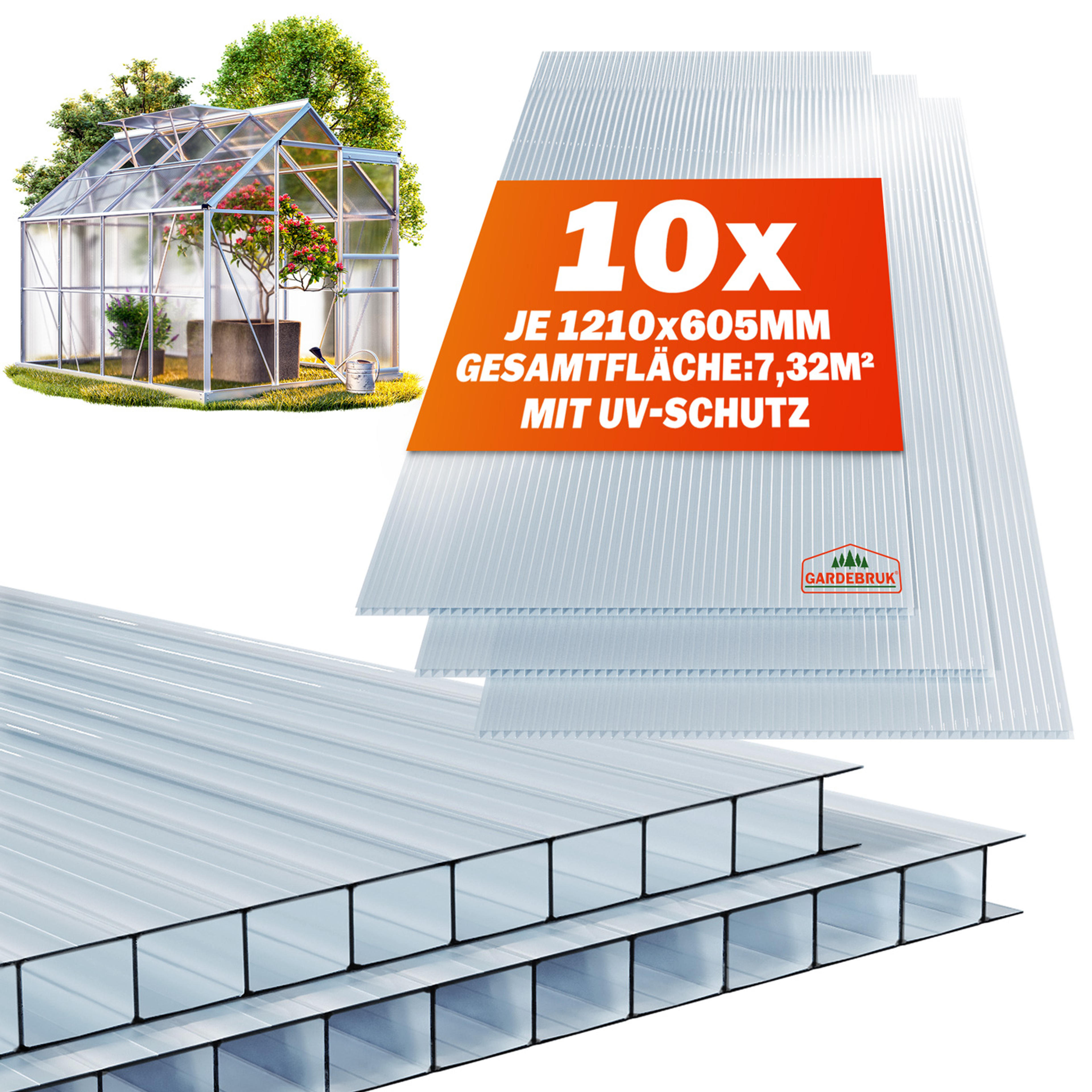 Kit de 10 plaques alvéolaires transparentes 6 mm 7,32m