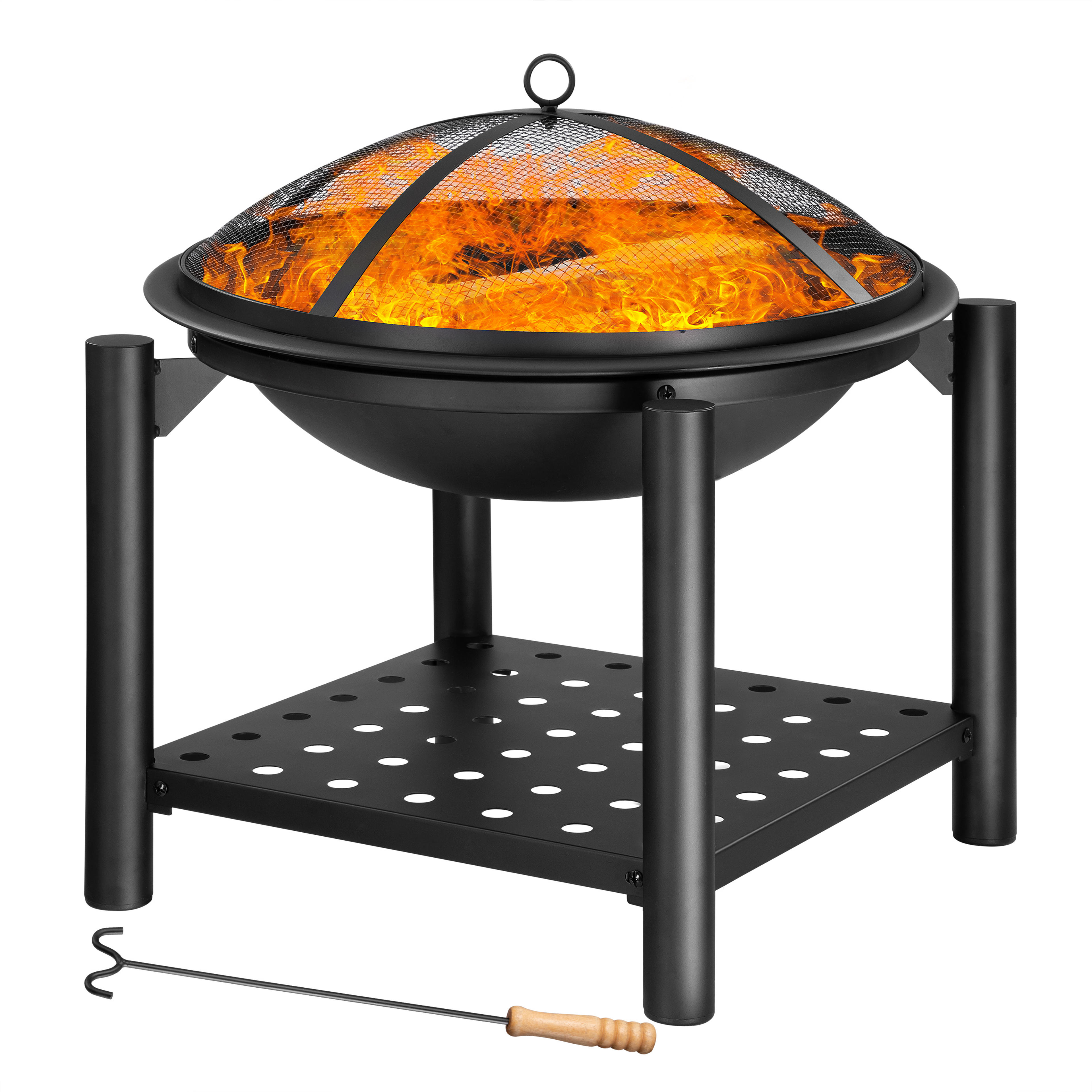 Braséro rond 55cm avec grille et tisonnier pour jardin