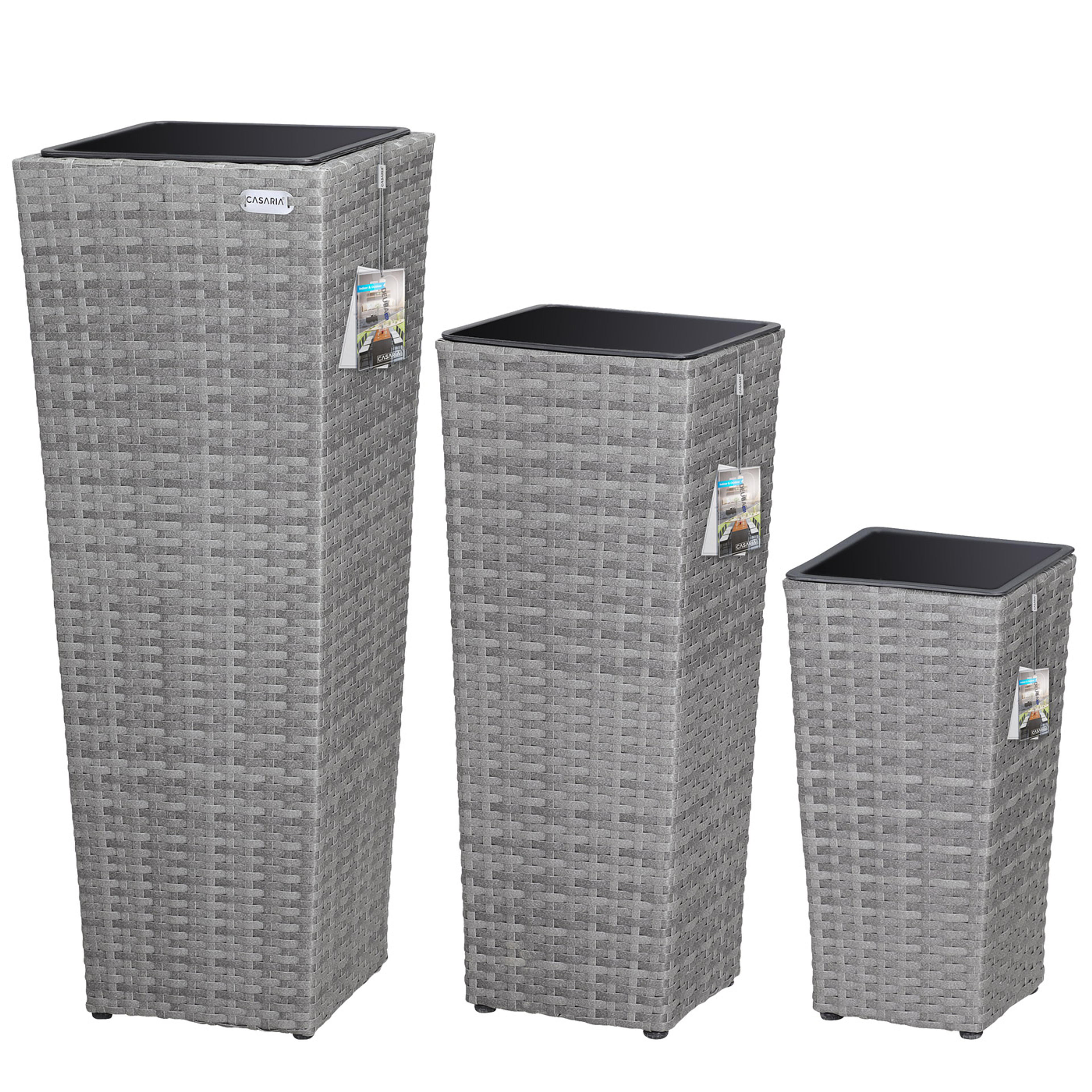 Set de 3 pots de fleurs gris résine tressée