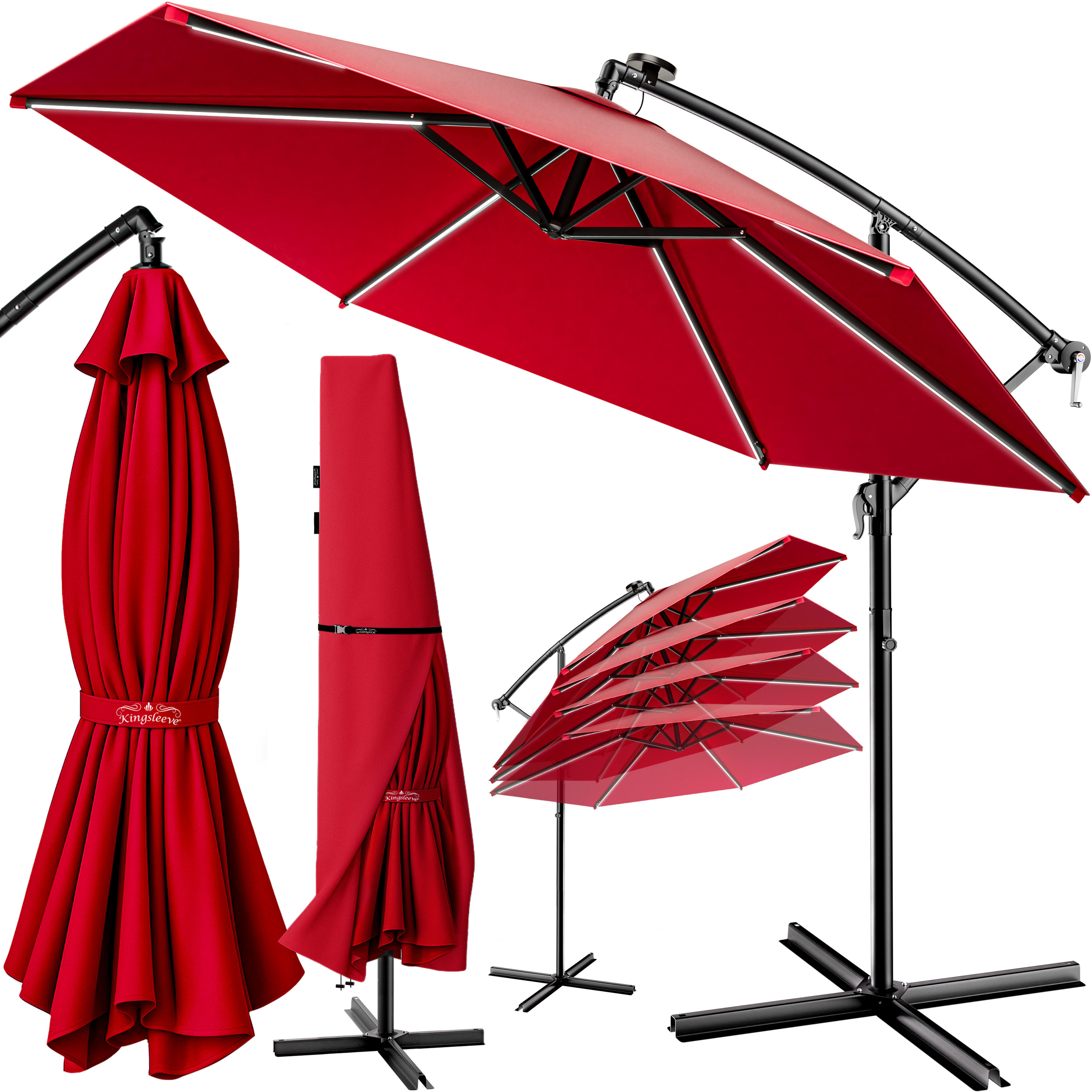 Parasol en aluminium 350cm rouge Mali avec LED