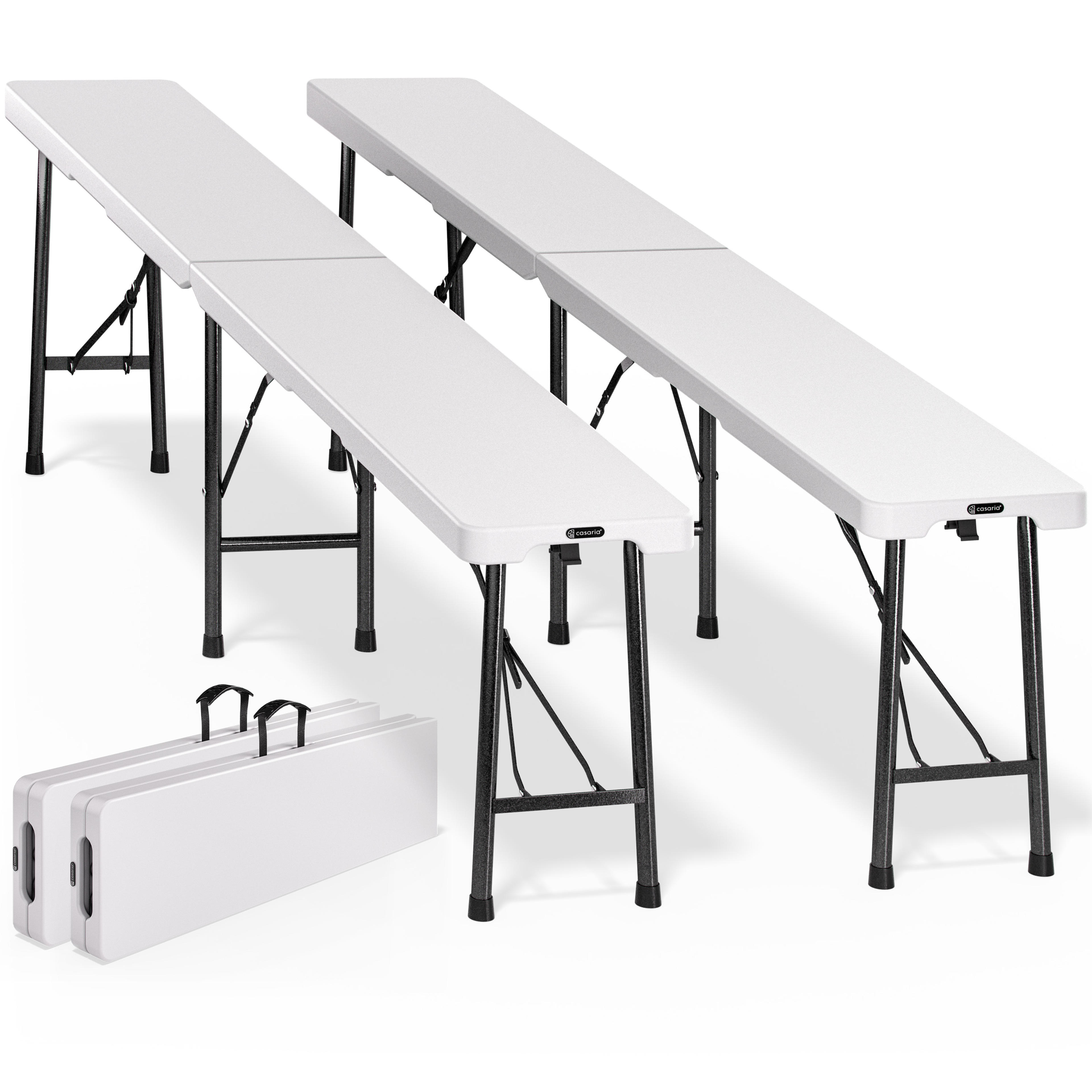 2x Bancs de jardin pliables en plastique blanc 180cm