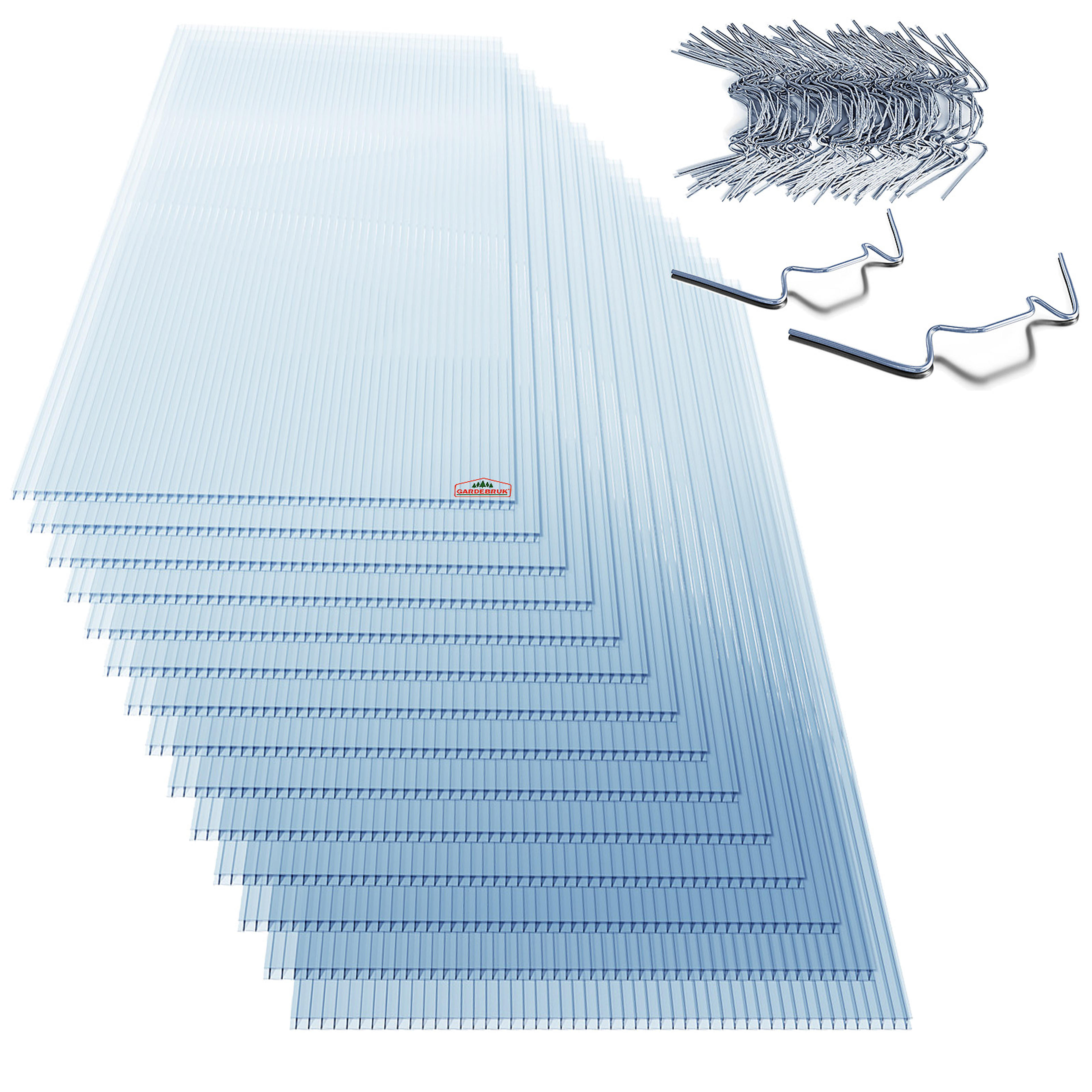 Lot de 14x plaques de polycarbonate 10,25m² et 50x clips